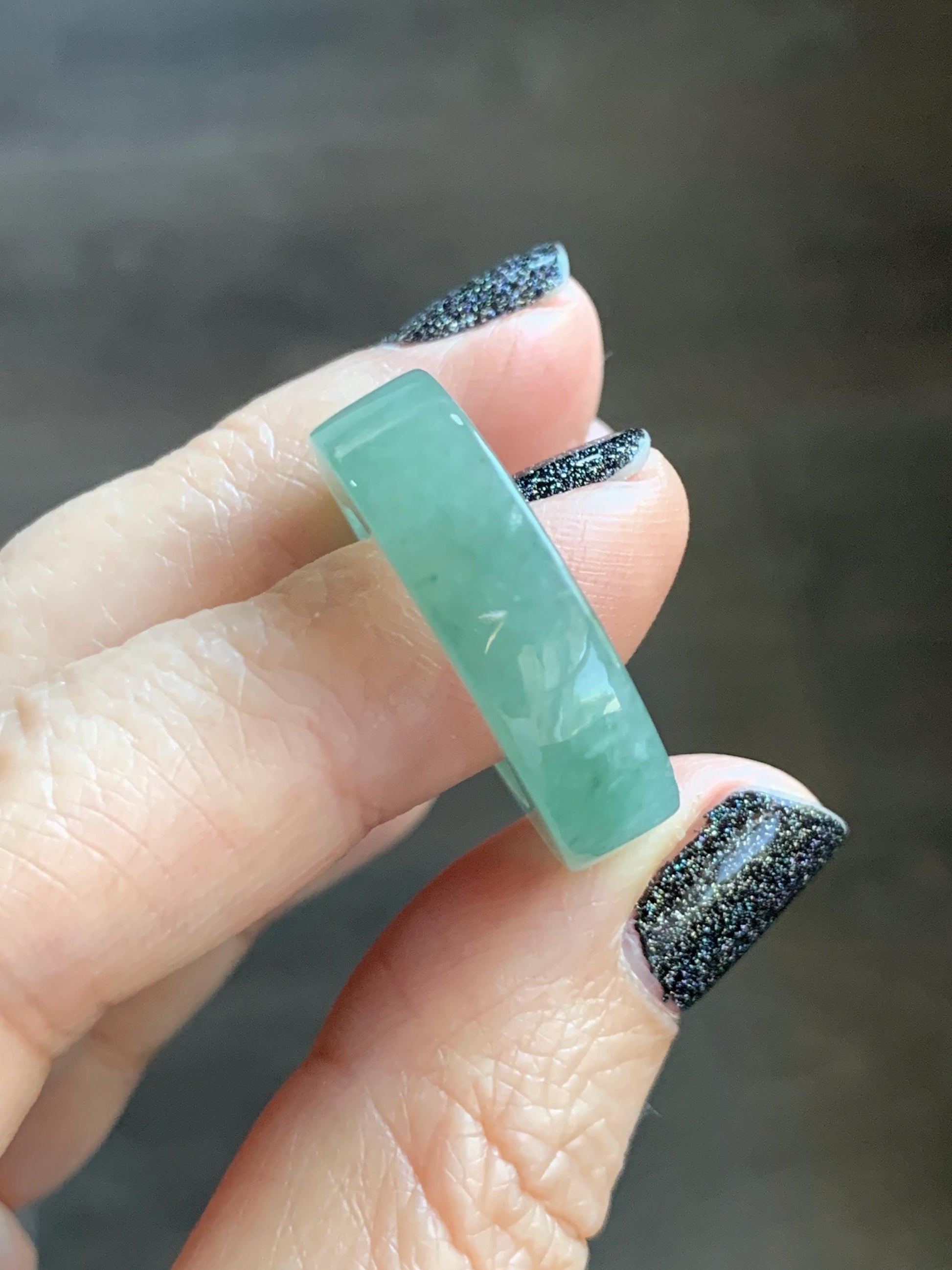 Natural Grade A Icy Translucent Gelatinous Light Green Jade Jadeite Square Edged Band Ring Size 7.25 US 7g 天然冰胶晴色翡翠角戒戒圈 MQF128