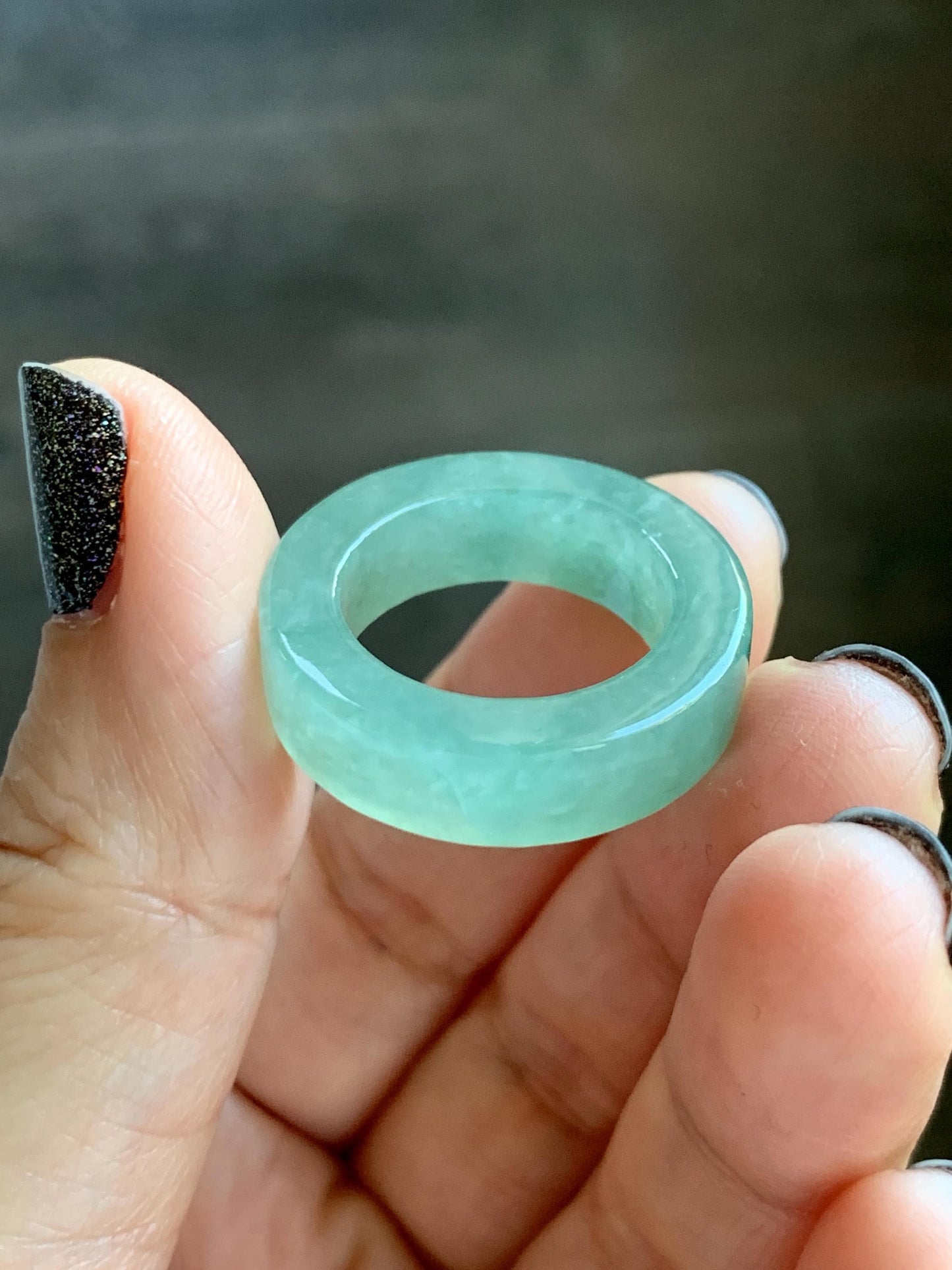Natural Grade A Icy Translucent Gelatinous Light Green Jade Jadeite Square Edged Band Ring Size 7.25 US 7g 天然冰胶晴色翡翠角戒戒圈 MQF128