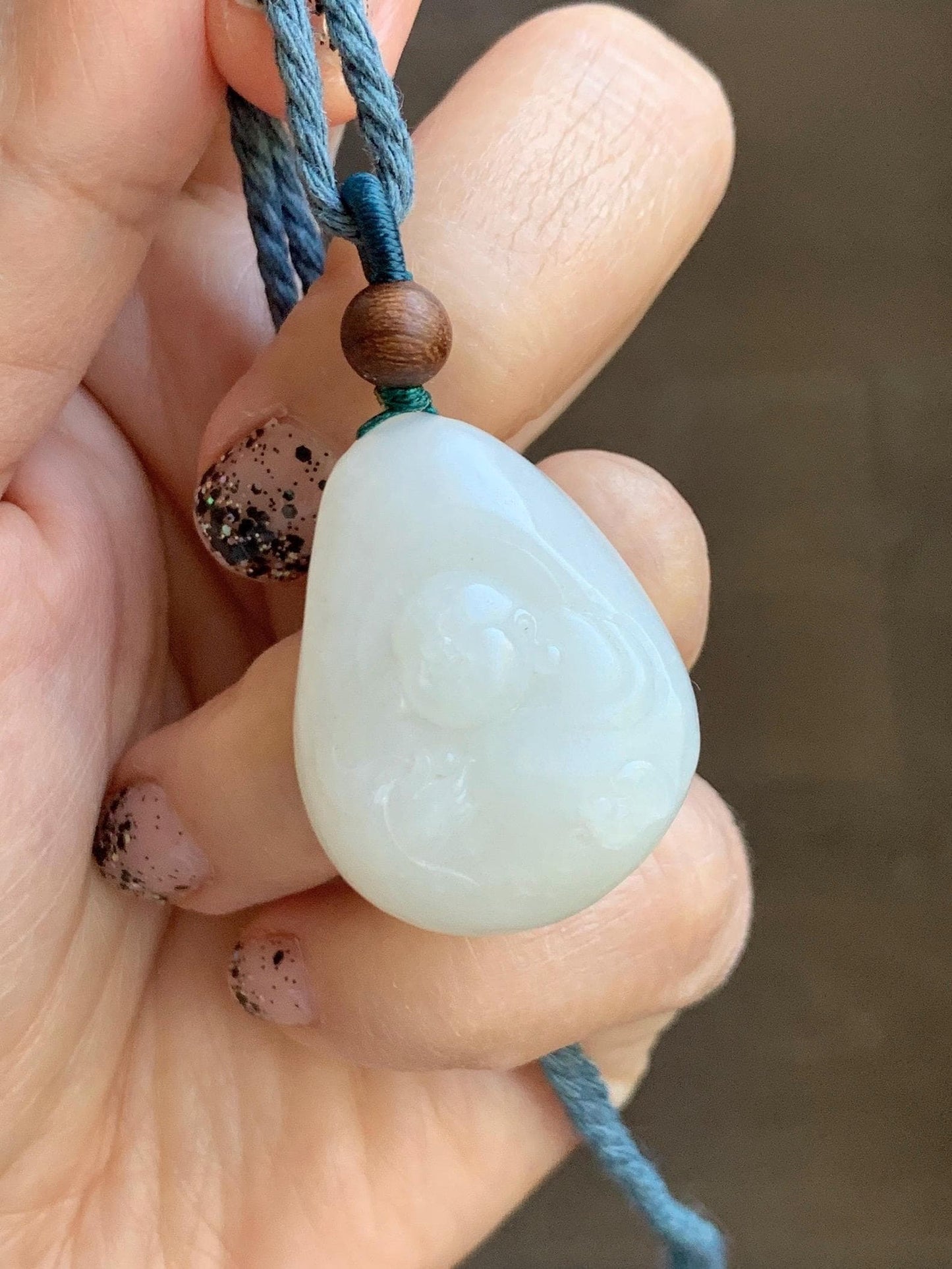 Natural Nephrite Jade Translucent Milky White Buddha Pendant Rope Necklace Adjustable 25” 15g 天然白玉佛公项链 HTB138
