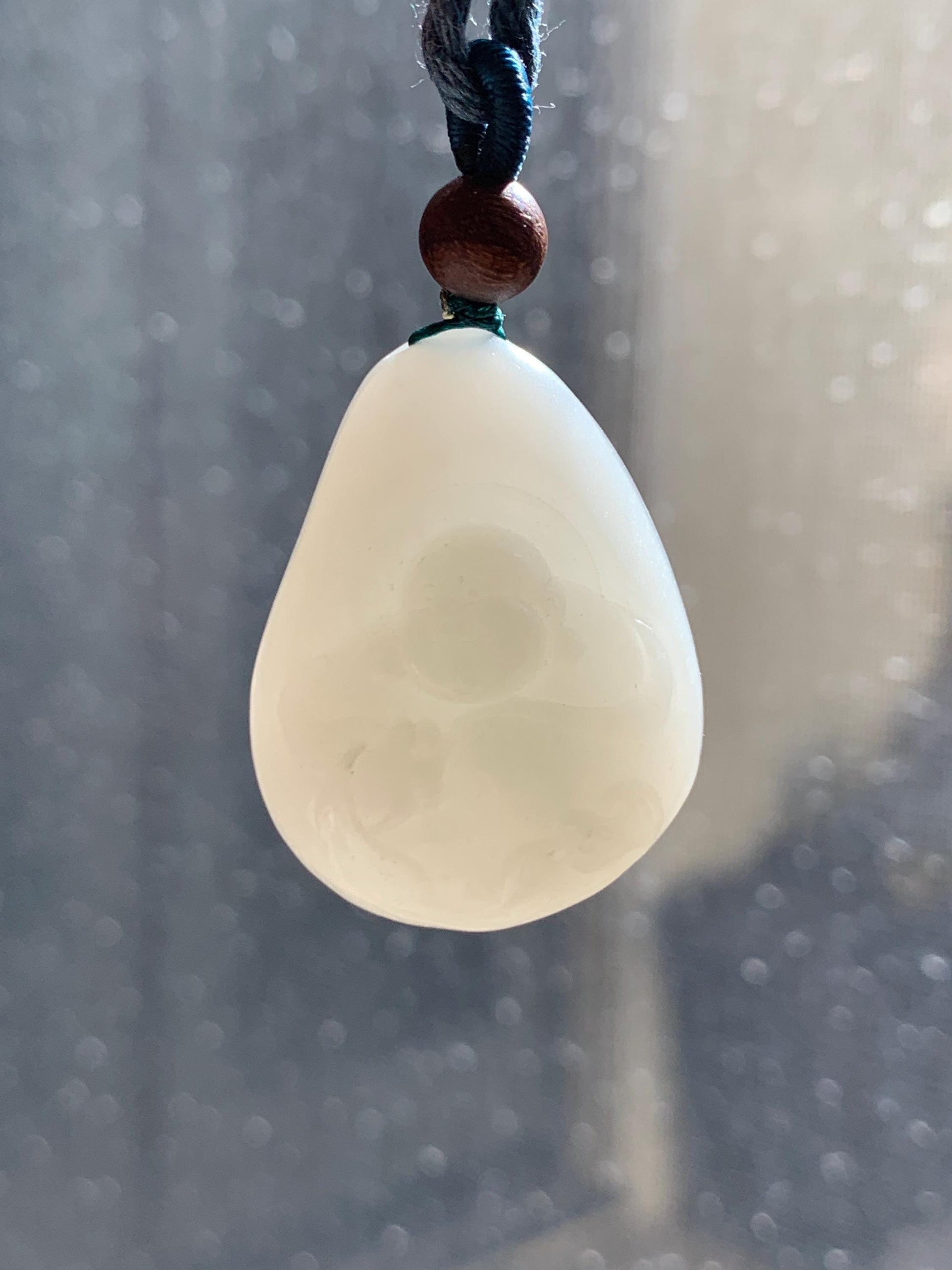 Natural Nephrite Jade Translucent Milky White Buddha Pendant Rope Necklace Adjustable 25” 15g 天然白玉佛公项链 HTB138