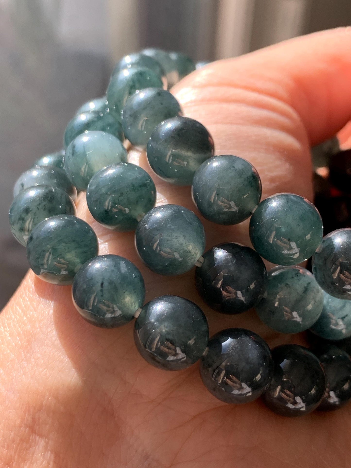 Natural Grade A Guatemalan Icy Highly Translucent Dark Gray Wuji Jade Jadeite Beads Beaded Bracelet 9.7mm 7.25” 31g 天然冰胶危乌鸡翡翠手串 WWJ650