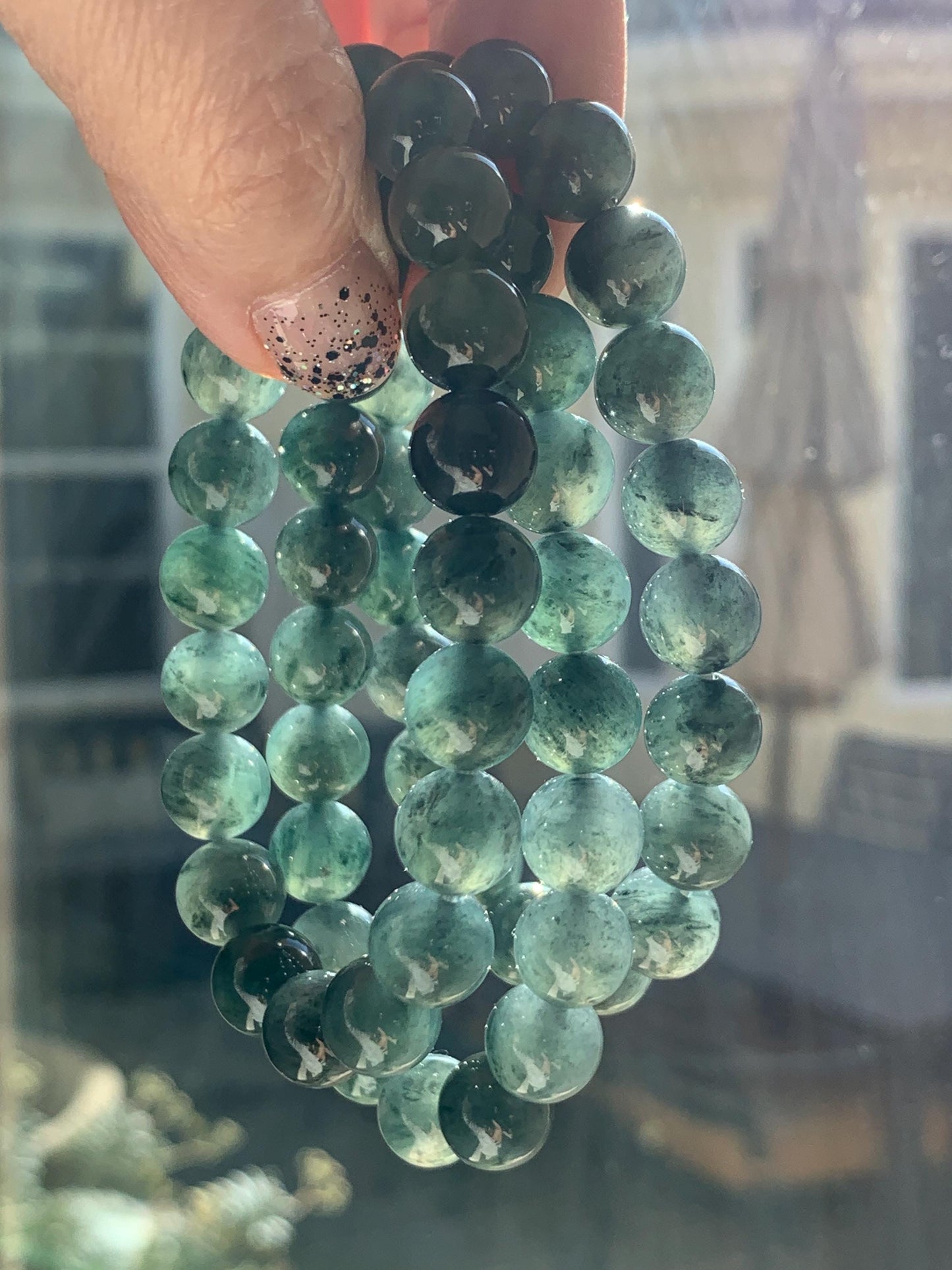 Natural Grade A Guatemalan Icy Highly Translucent Dark Gray Wuji Jade Jadeite Beads Beaded Bracelet 9.7mm 7.25” 31g 天然冰胶危乌鸡翡翠手串 WWJ650
