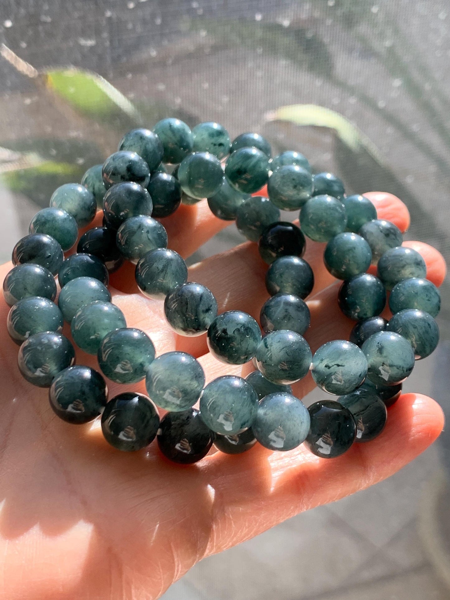 Natural Grade A Guatemalan Icy Highly Translucent Dark Gray Wuji Jade Jadeite Beads Beaded Bracelet 9.7mm 7.25” 31g 天然冰胶危乌鸡翡翠手串 WWJ650