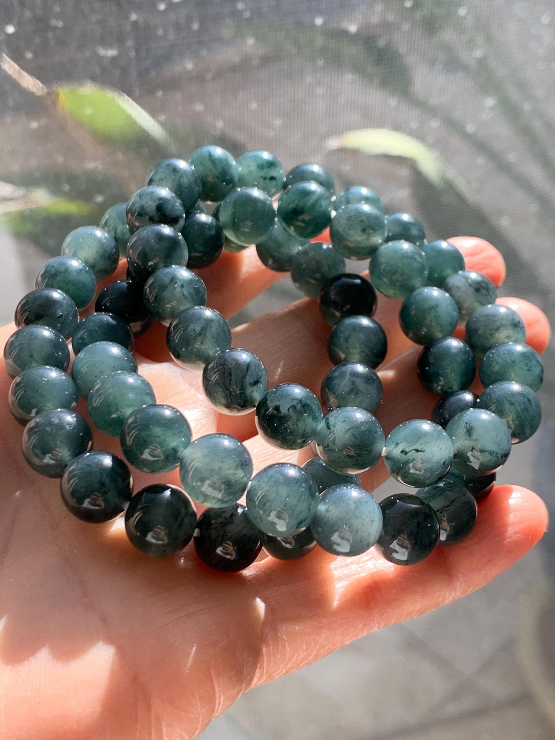 Natural Grade A Guatemalan Icy Highly Translucent Dark Gray Wuji Jade Jadeite Beads Beaded Bracelet 9.7mm 7.25” 31g 天然冰胶危乌鸡翡翠手串 WWJ650