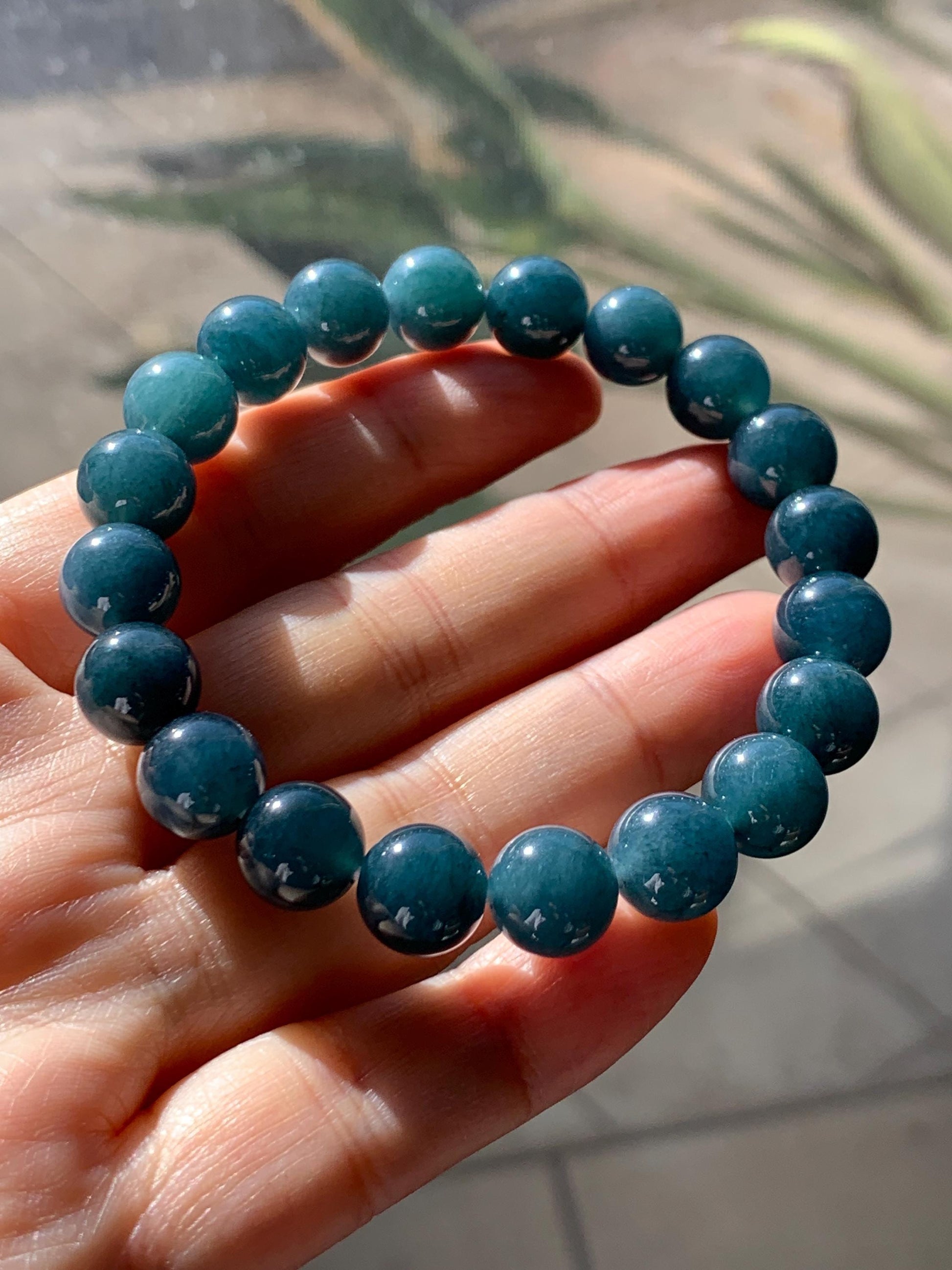 Natural Grade A Guatemalan Icy Translucent Dark Aegean Blue Jade Jadeite Beaded Bracelet 9.8mm 7.25” 33g 天然冰危深牛仔蓝翡翠圆珠手串 SNJ880B