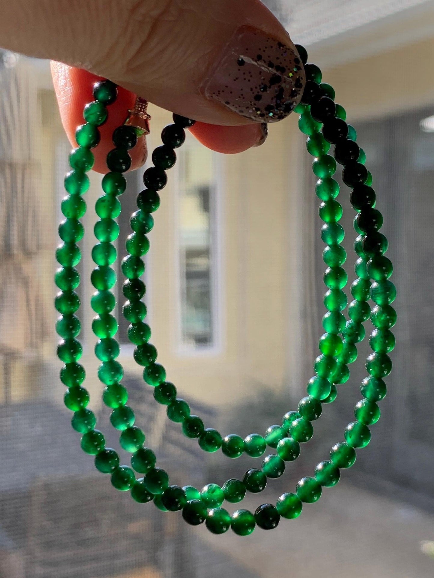 Certified Natural Grade A Guatemalan Icy Translucent Deep Green Jade Jadeite Petite Beads Beaded Necklace 3.8mm 20.5" 天然冰危深绿翡翠小圆珠项链753