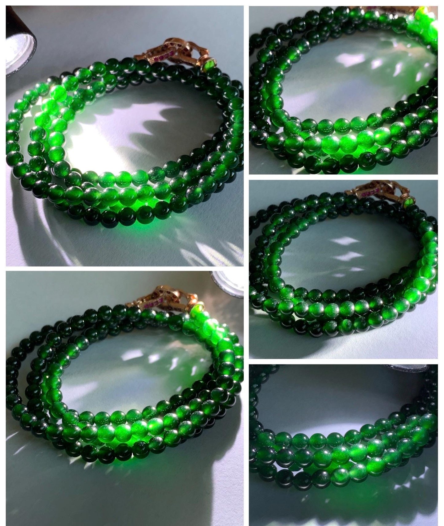 Certified Natural Grade A Guatemalan Icy Translucent Deep Green Jade Jadeite Petite Beads Beaded Necklace 3.8mm 20.5" 天然冰危深绿翡翠小圆珠项链753