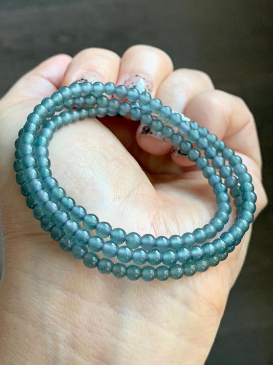 Grade A Natural Guatemalan Icy Highly Translucent Dusty Teal Blue Jade Jadeite Petite Beaded Necklace 3.9mm 20” 14g 天然冰危蓝翡翠圆珠项链 WXL628