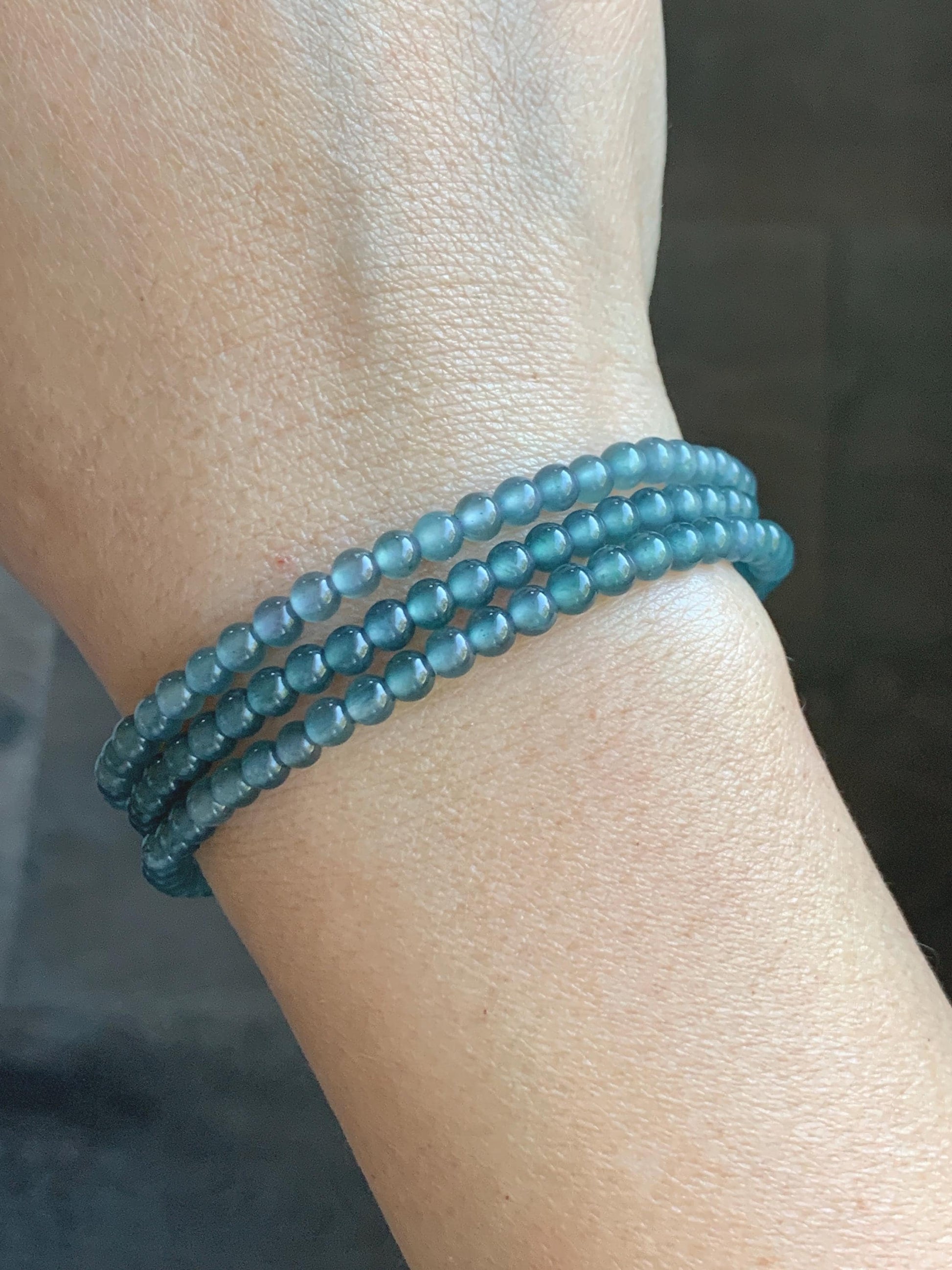 Grade A Natural Guatemalan Icy Highly Translucent Dusty Teal Blue Jade Jadeite Petite Beaded Necklace 3.9mm 20” 14g 天然冰危蓝翡翠圆珠项链 WXL628