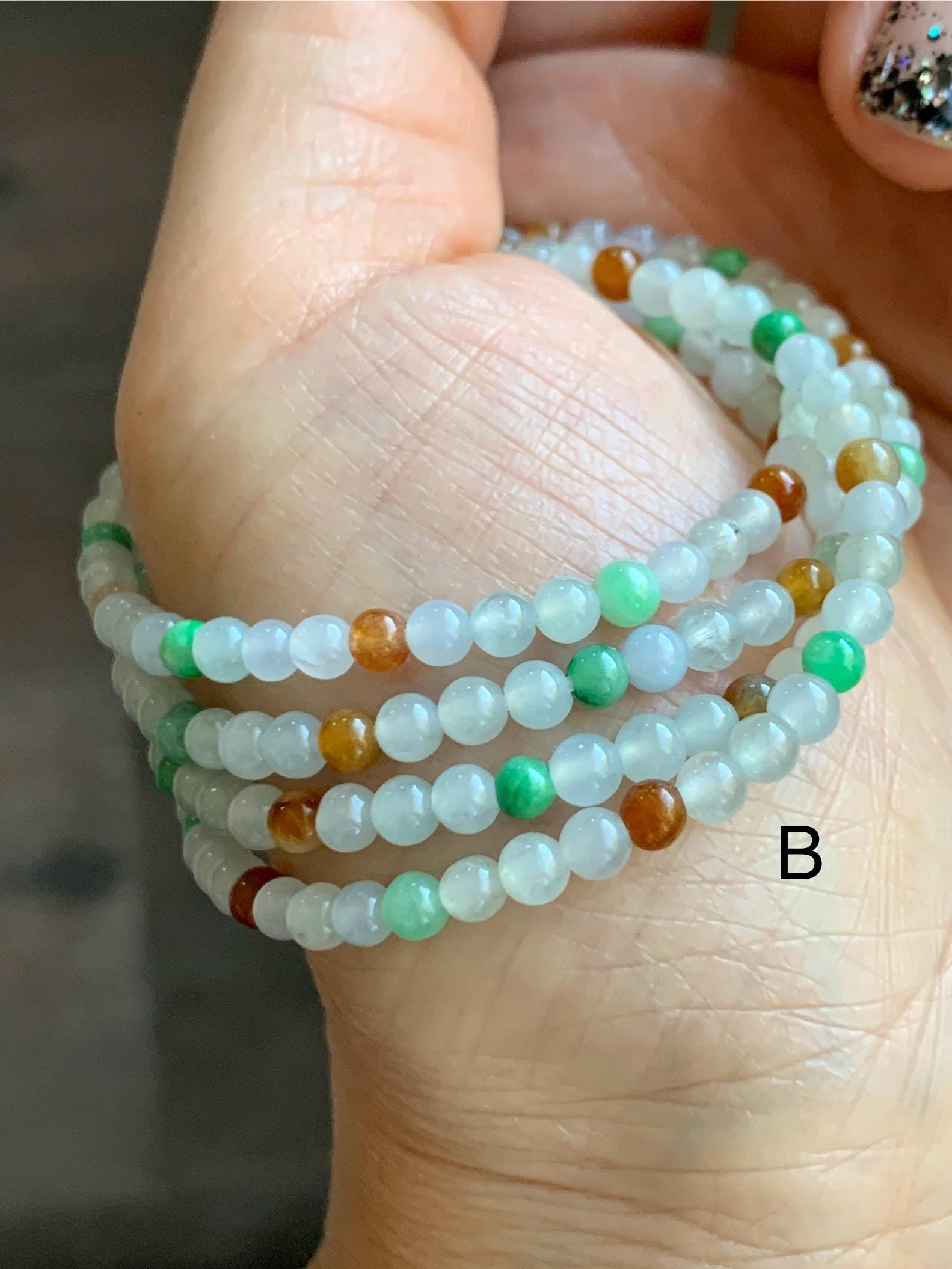 Grade A Natural Icy Translucent Multicolored Jade Jadeite Petite Beads Beaded Necklace 3.5mm 24” 15g 天然冰多宝翡翠小圆珠项链 MDBX