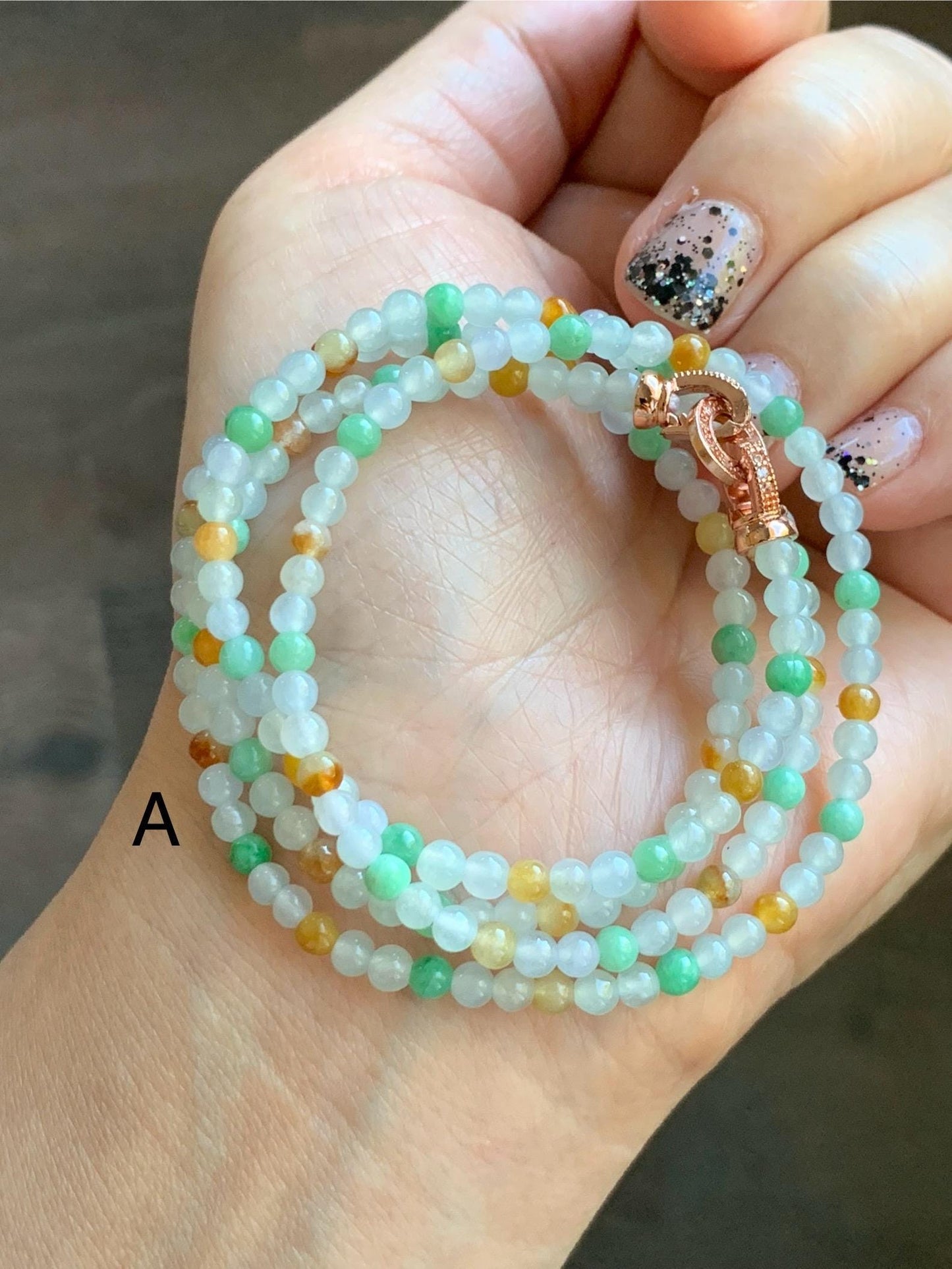 Grade A Natural Icy Translucent Multicolored Jade Jadeite Petite Beads Beaded Necklace 3.5mm 24” 15g 天然冰多宝翡翠小圆珠项链 MDBX