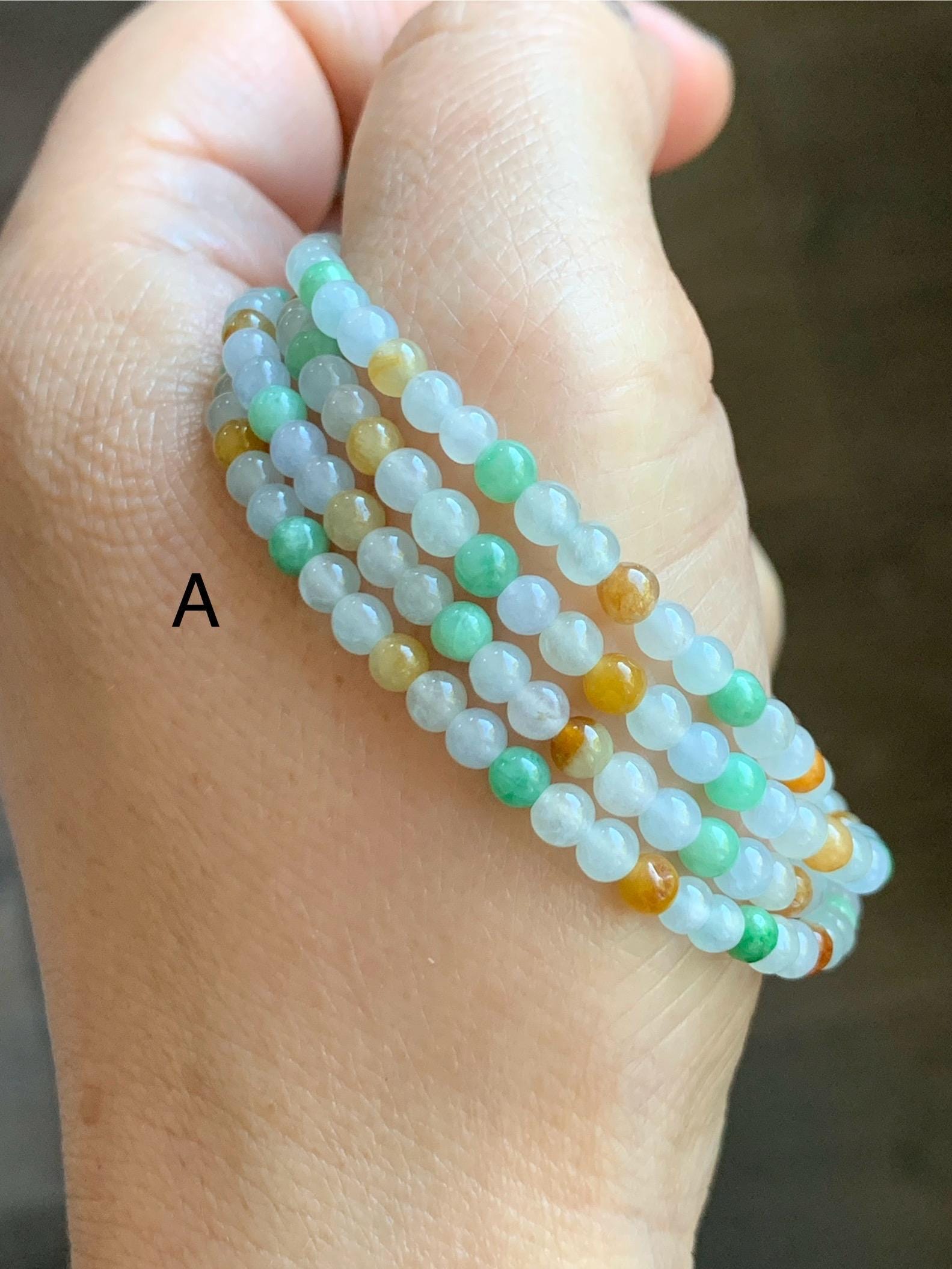 Grade A Natural Icy Translucent Multicolored Jade Jadeite Petite Beads Beaded Necklace 3.5mm 24” 15g 天然冰多宝翡翠小圆珠项链 MDBX