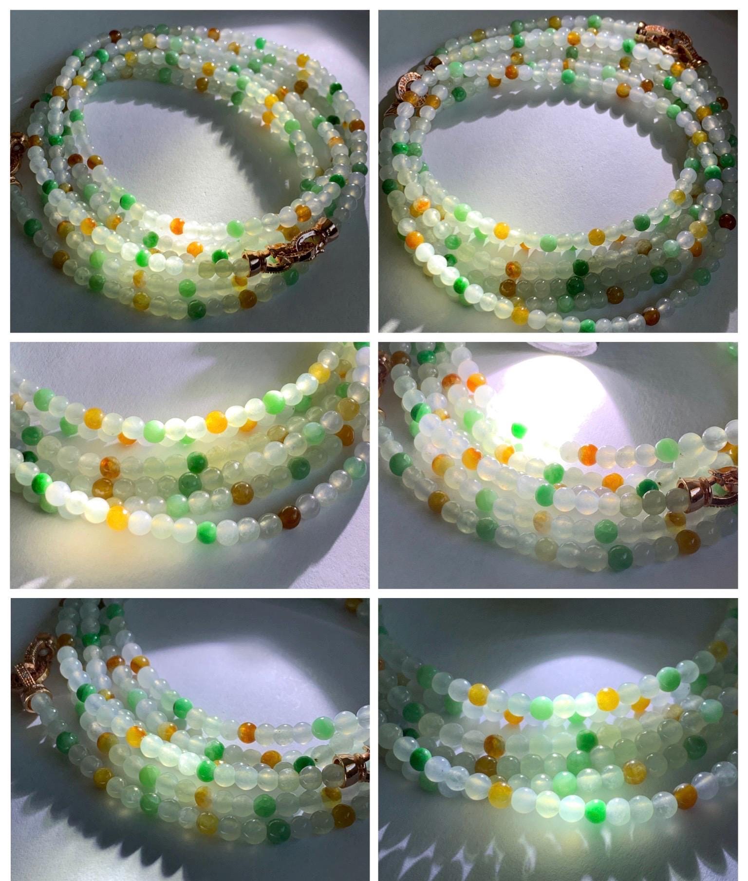 Grade A Natural Icy Translucent Multicolored Jade Jadeite Petite Beads Beaded Necklace 3.5mm 24” 15g 天然冰多宝翡翠小圆珠项链 MDBX