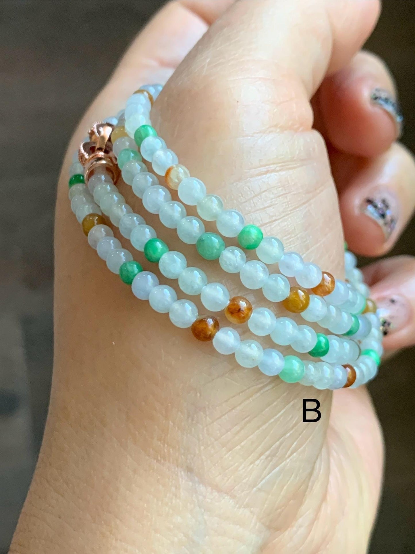 Grade A Natural Icy Translucent Multicolored Jade Jadeite Petite Beads Beaded Necklace 3.5mm 24” 15g 天然冰多宝翡翠小圆珠项链 MDBX