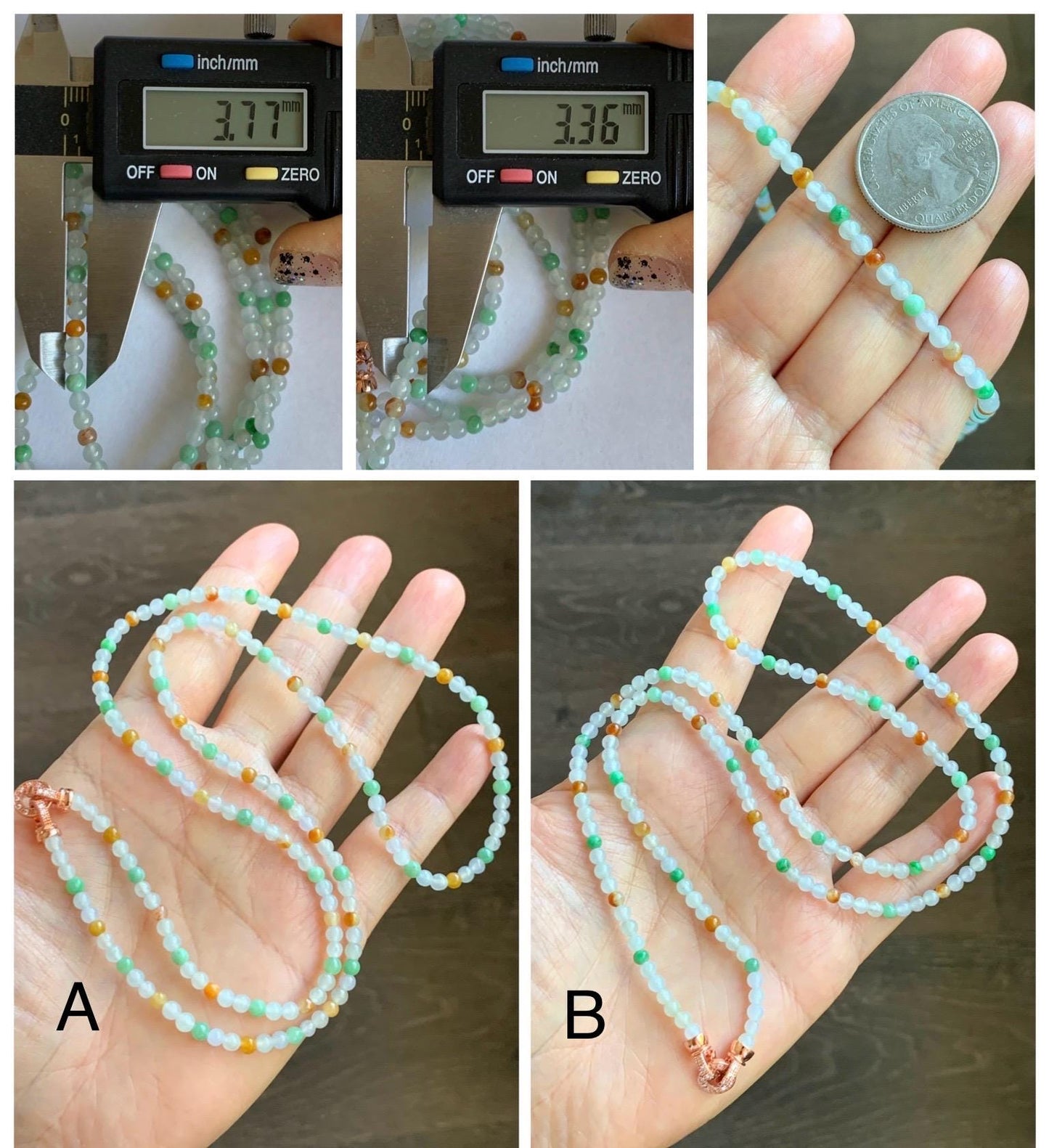 Grade A Natural Icy Translucent Multicolored Jade Jadeite Petite Beads Beaded Necklace 3.5mm 24” 15g 天然冰多宝翡翠小圆珠项链 MDBX