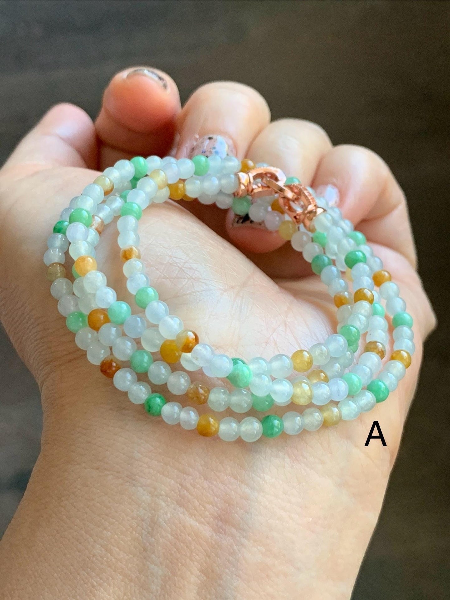 Grade A Natural Icy Translucent Multicolored Jade Jadeite Petite Beads Beaded Necklace 3.5mm 24” 15g 天然冰多宝翡翠小圆珠项链 MDBX