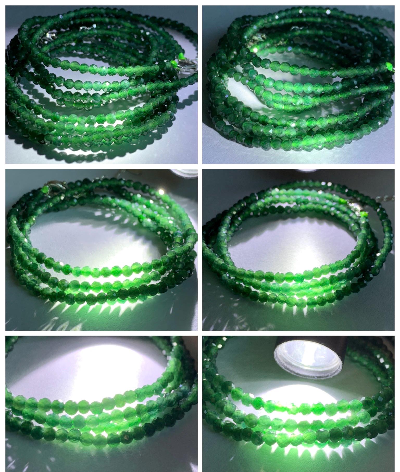 Natural Grade A Guatemalan Icy Translucent Dark Green Jade Jadeite Petite Faceted Beads Necklace Sterling Silver 3mm 22” 天然冰危绿翡翠切割圆珠项链WLV260