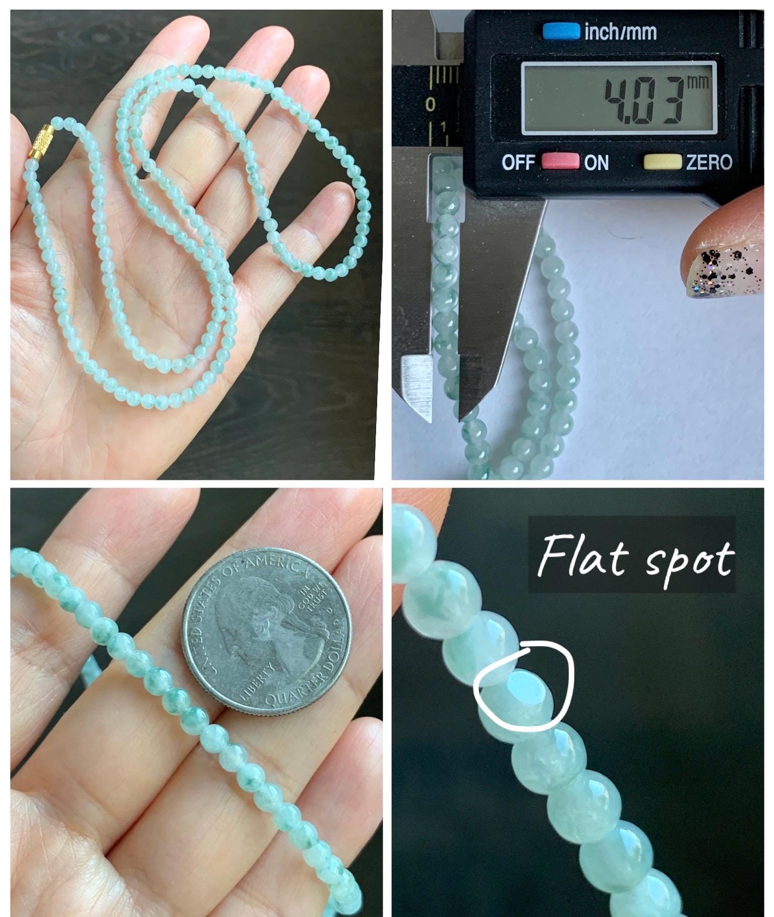 Grade A Natural Icy Translucent White Green Marbled Jade Jadeite Petite Beads Beaded Necklace 4mm 23” 18g 天然冰飘绿花翡翠小圆珠项链 MPH138