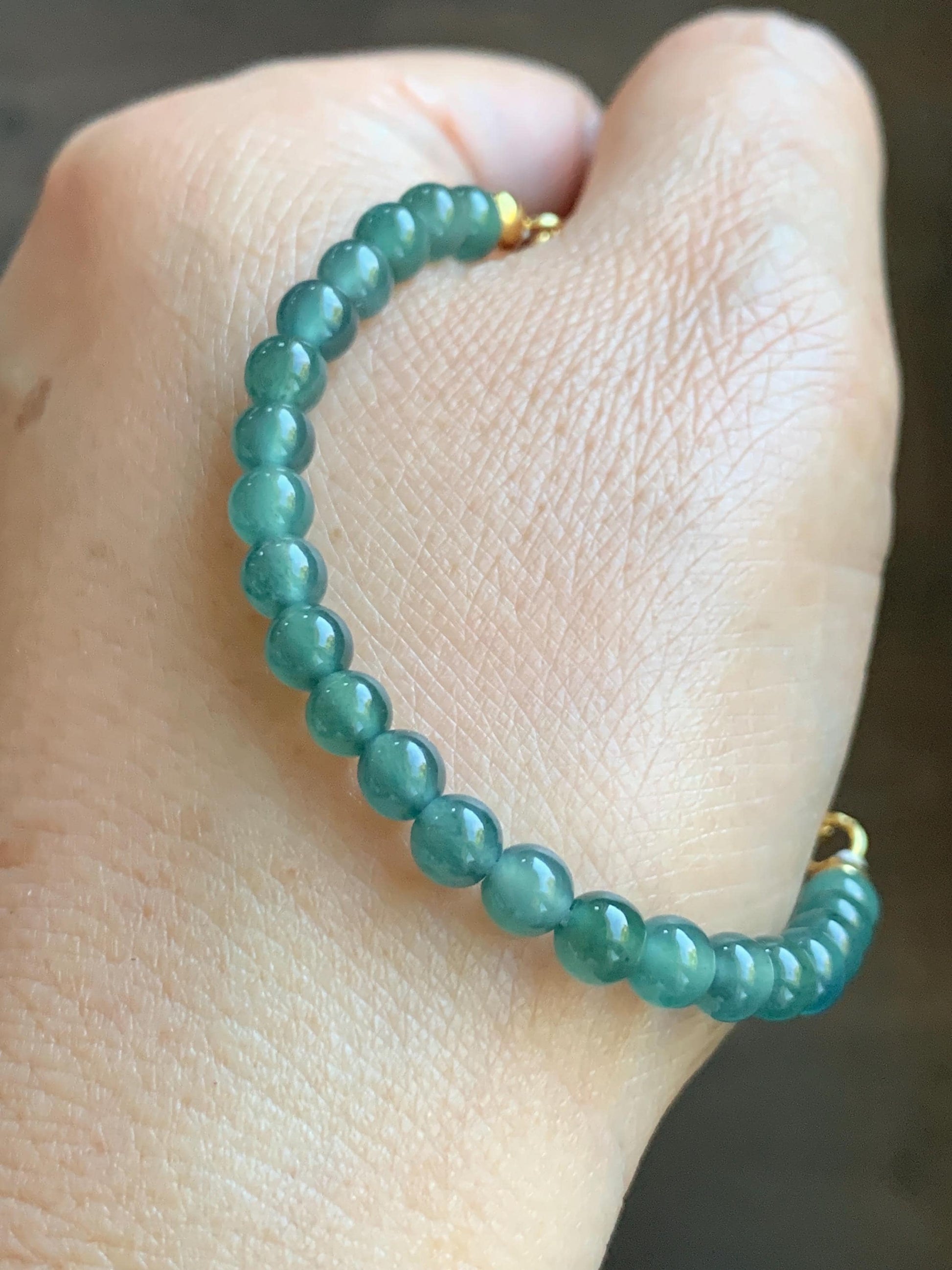 Natural Grade A Guatemalan Icy Translucent Dark Teal Green Jade Jadeite Charm Beads Beaded Bracelet Sterling Silver 7” 天然冰危蓝绿翡翠潘多拉圆珠手串WPD168