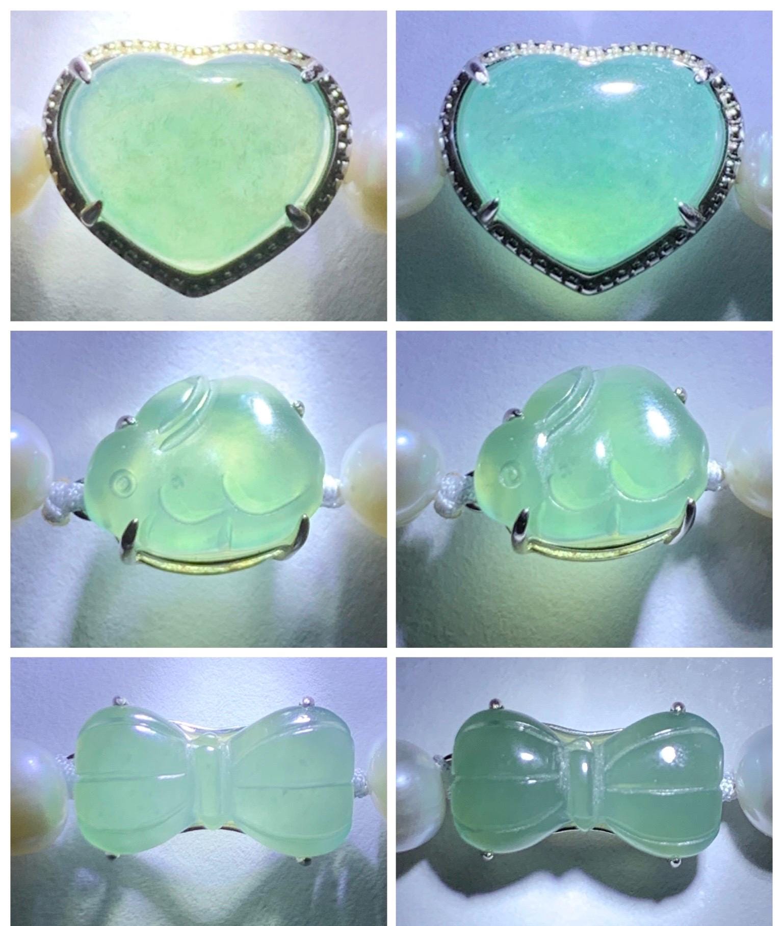Natural Grade A Icy Translucent Teal Green Jadeite Charms Natural Freshwater Pearls Beaded Bracelet Sterling Silver 7" 天然淡水无核珍珠冰晴翡翠手串ZHF239