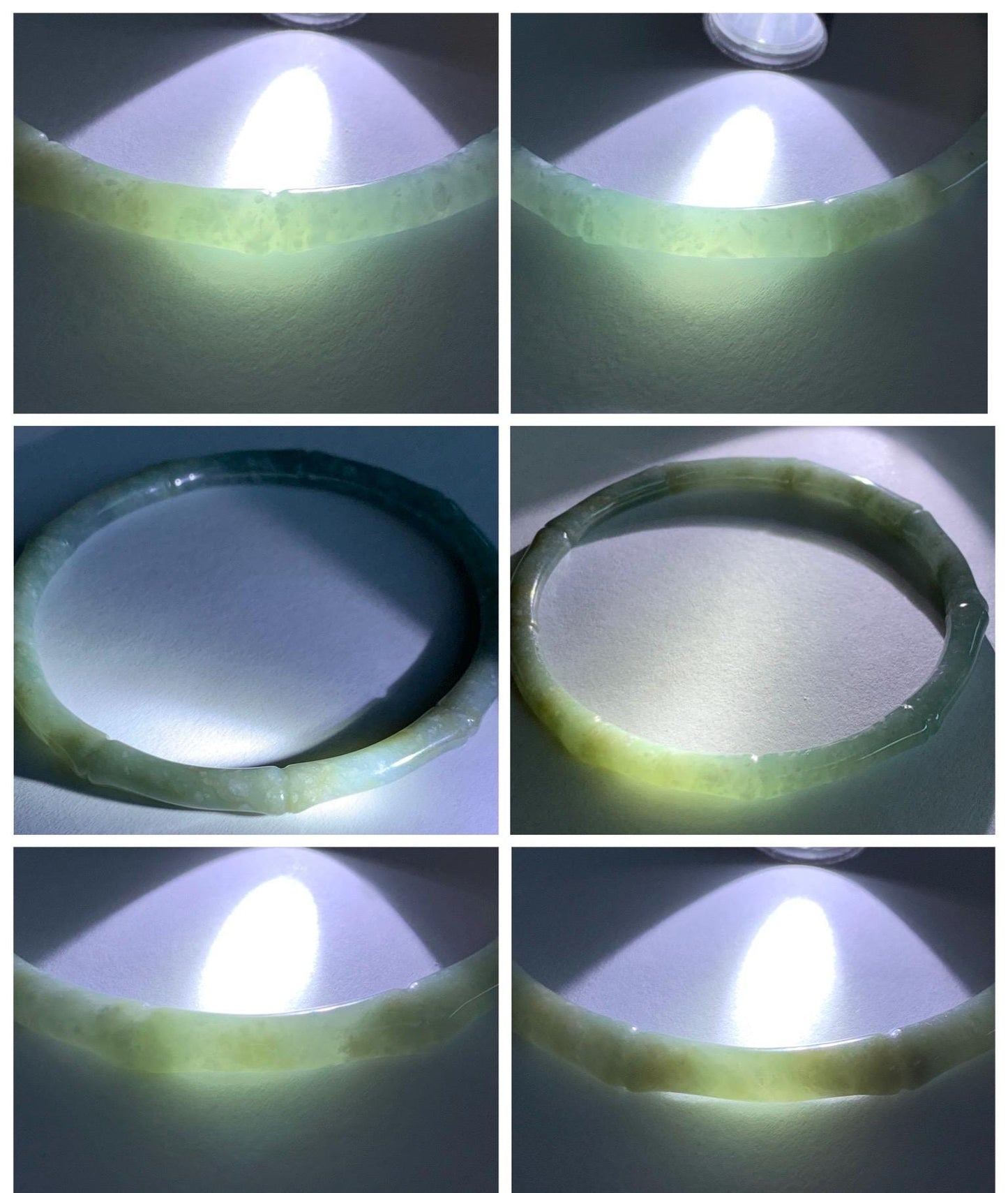 Certified Natural Grade A Guatemalan Translucent Pastel Dusty Blue Jade Jadeite Carved Bamboo Bangle 62.9mm 7.75” 15g 天然危浅篮翡翠竹节手镯 8776