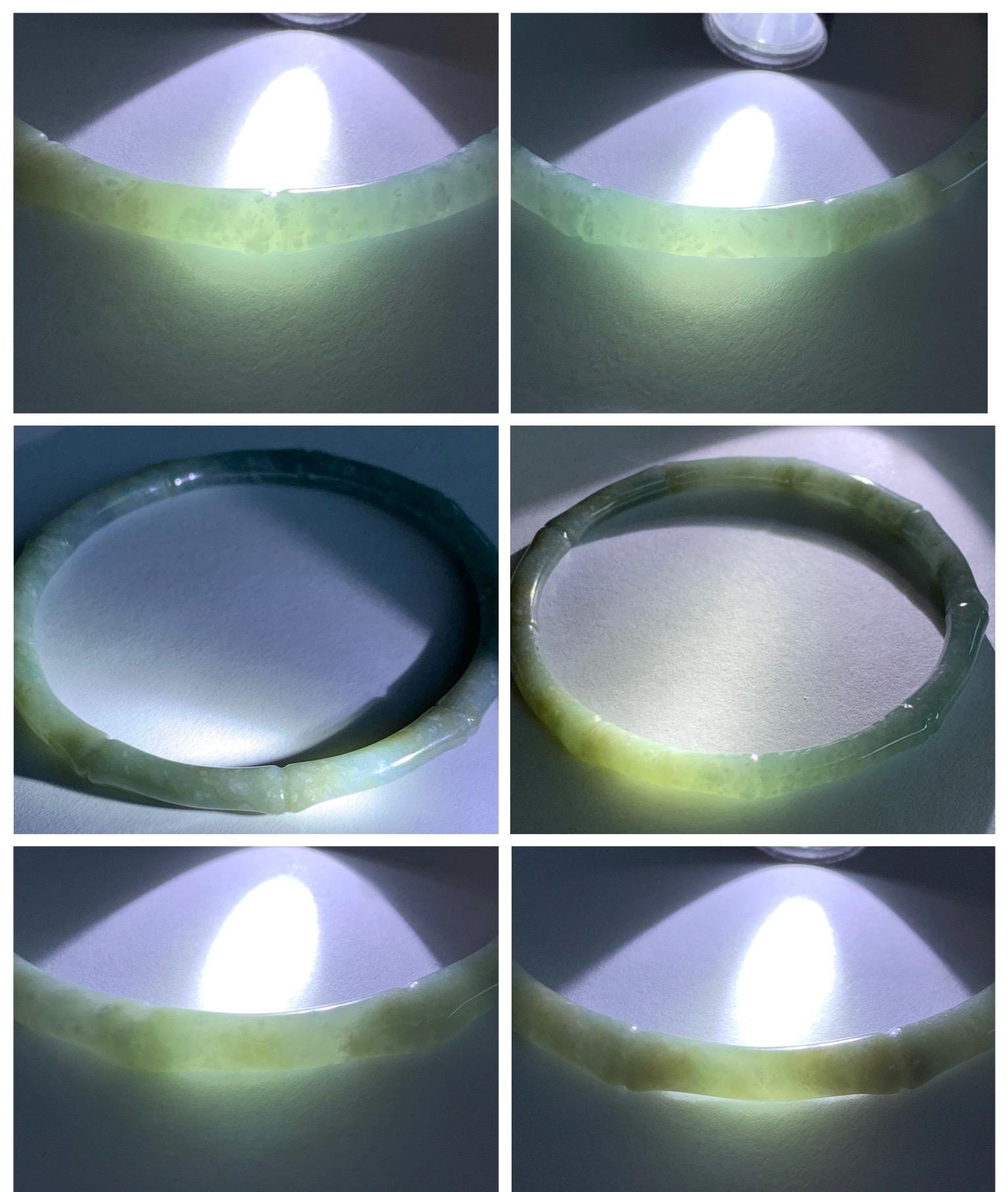Certified Natural Grade A Guatemalan Translucent Pastel Dusty Blue Jade Jadeite Carved Bamboo Bangle 62.9mm 7.75” 15g 天然危浅篮翡翠竹节手镯 8776