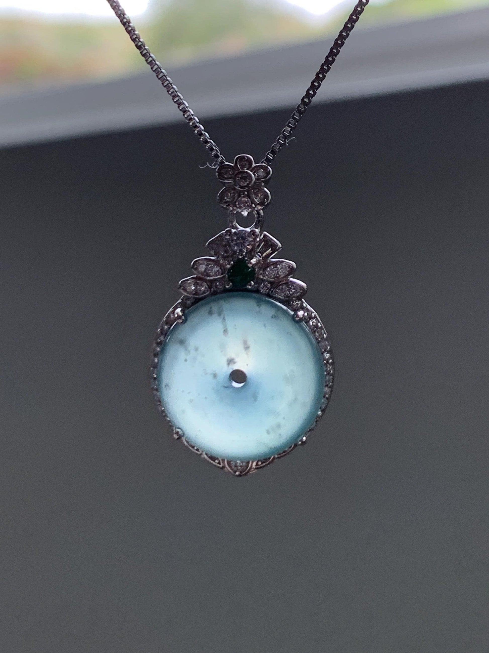 Natural Grade A Guatemalan Icy Translucent Pastel Teal Green Jade Jadeite Ping An Kou Donut Pendant Sterling Silver 天然冰危浅蓝绿翡翠平安扣吊坠 WQK204A