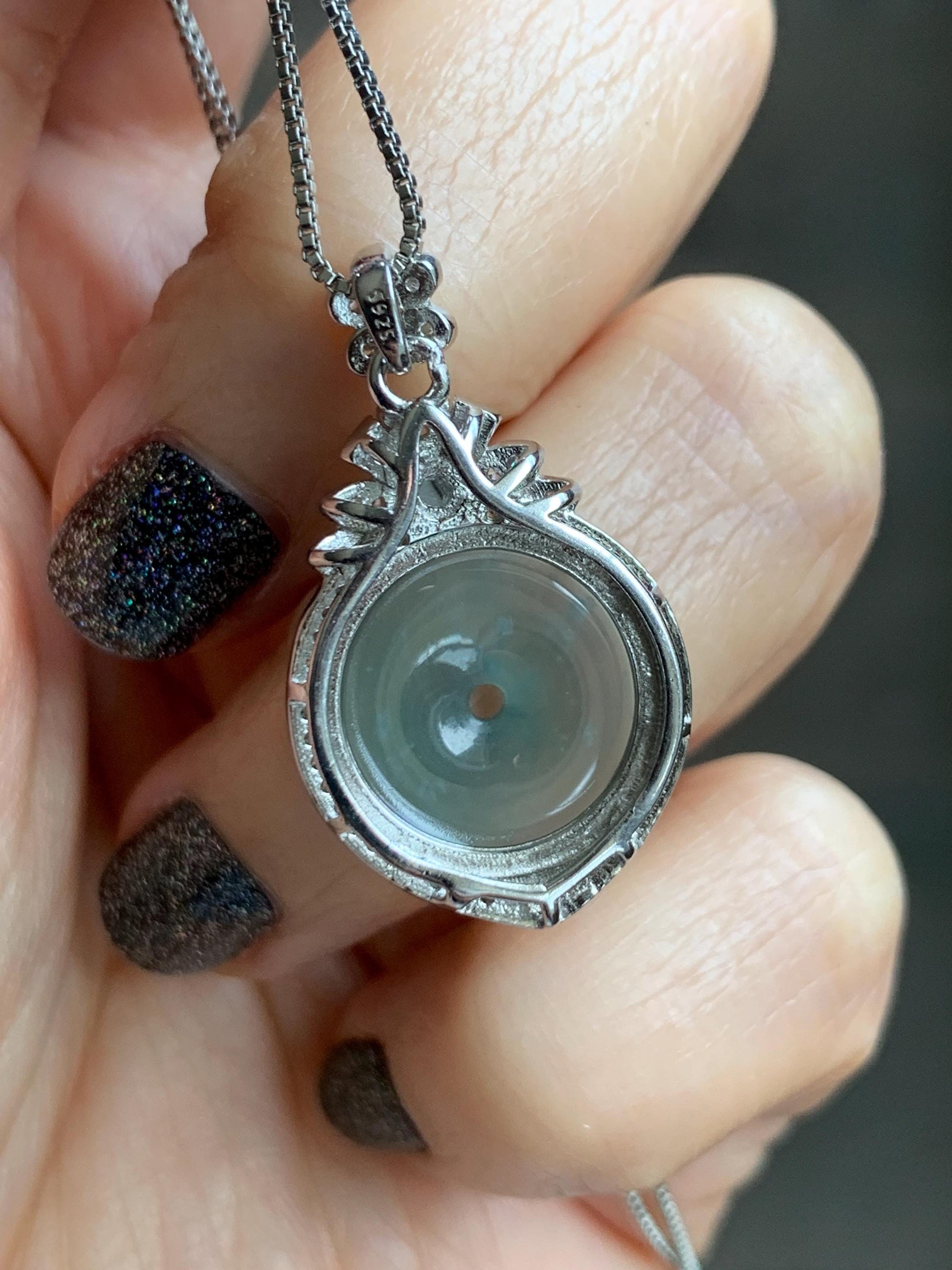 Natural Grade A Guatemalan Icy Translucent Pastel Teal Green Jade Jadeite Ping An Kou Donut Pendant Sterling Silver 天然冰危浅蓝绿翡翠平安扣吊坠 WQK204A