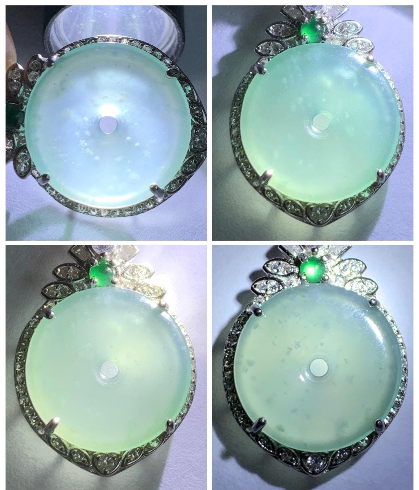 Natural Grade A Guatemalan Icy Translucent Pastel Teal Green Jade Jadeite Ping An Kou Donut Pendant Sterling Silver 天然冰危浅蓝绿翡翠平安扣吊坠 WQK204B