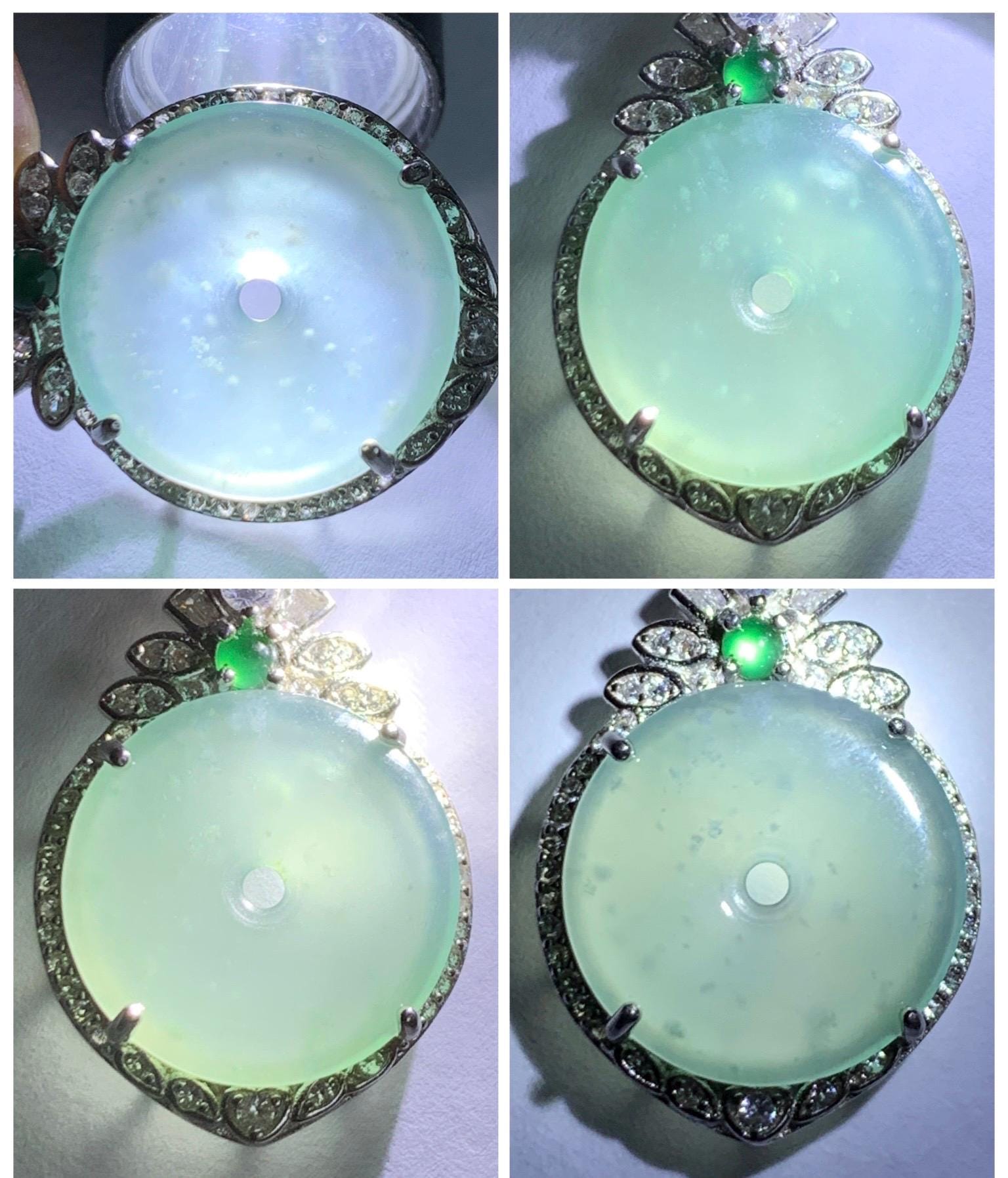 Natural Grade A Guatemalan Icy Translucent Pastel Teal Green Jade Jadeite Ping An Kou Donut Pendant Sterling Silver 天然冰危浅蓝绿翡翠平安扣吊坠 WQK204B