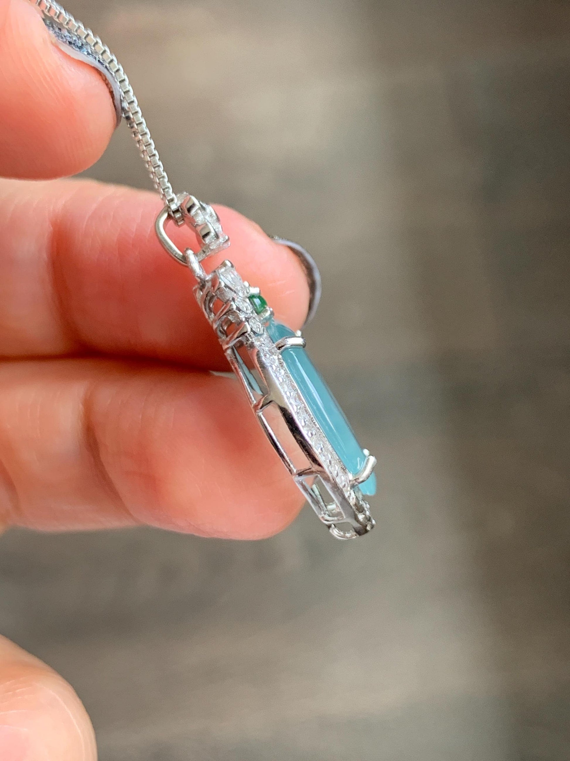 Natural Grade A Guatemalan Icy Translucent Pastel Teal Green Jade Jadeite Ping An Kou Donut Pendant Sterling Silver 天然冰危浅蓝绿翡翠平安扣吊坠 WQK204B