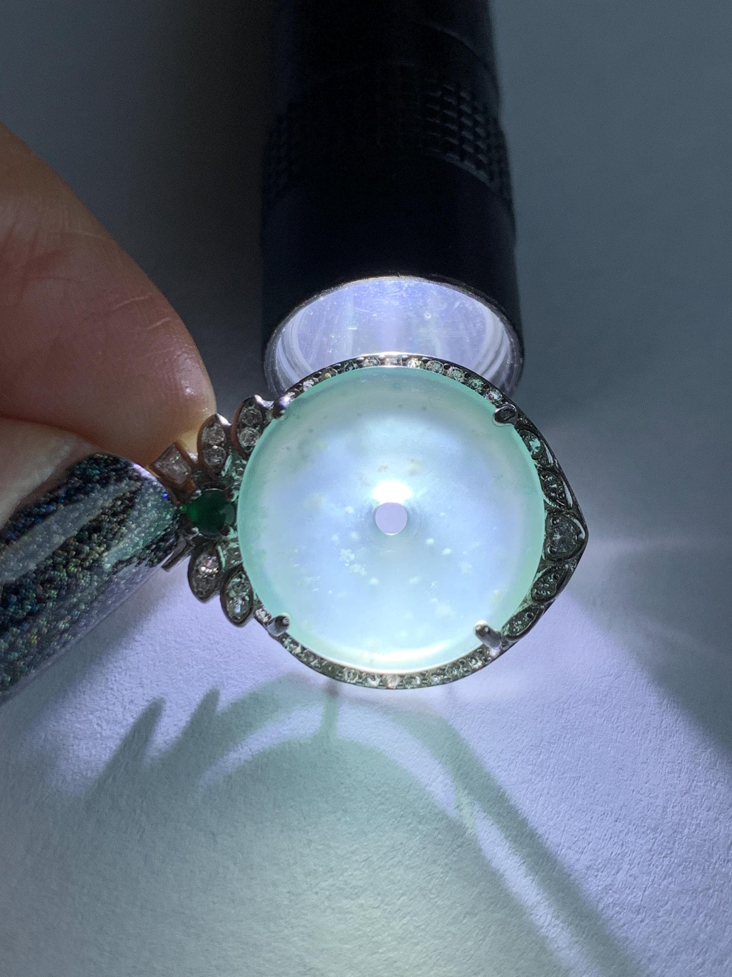 Natural Grade A Guatemalan Icy Translucent Pastel Teal Green Jade Jadeite Ping An Kou Donut Pendant Sterling Silver 天然冰危浅蓝绿翡翠平安扣吊坠 WQK204B