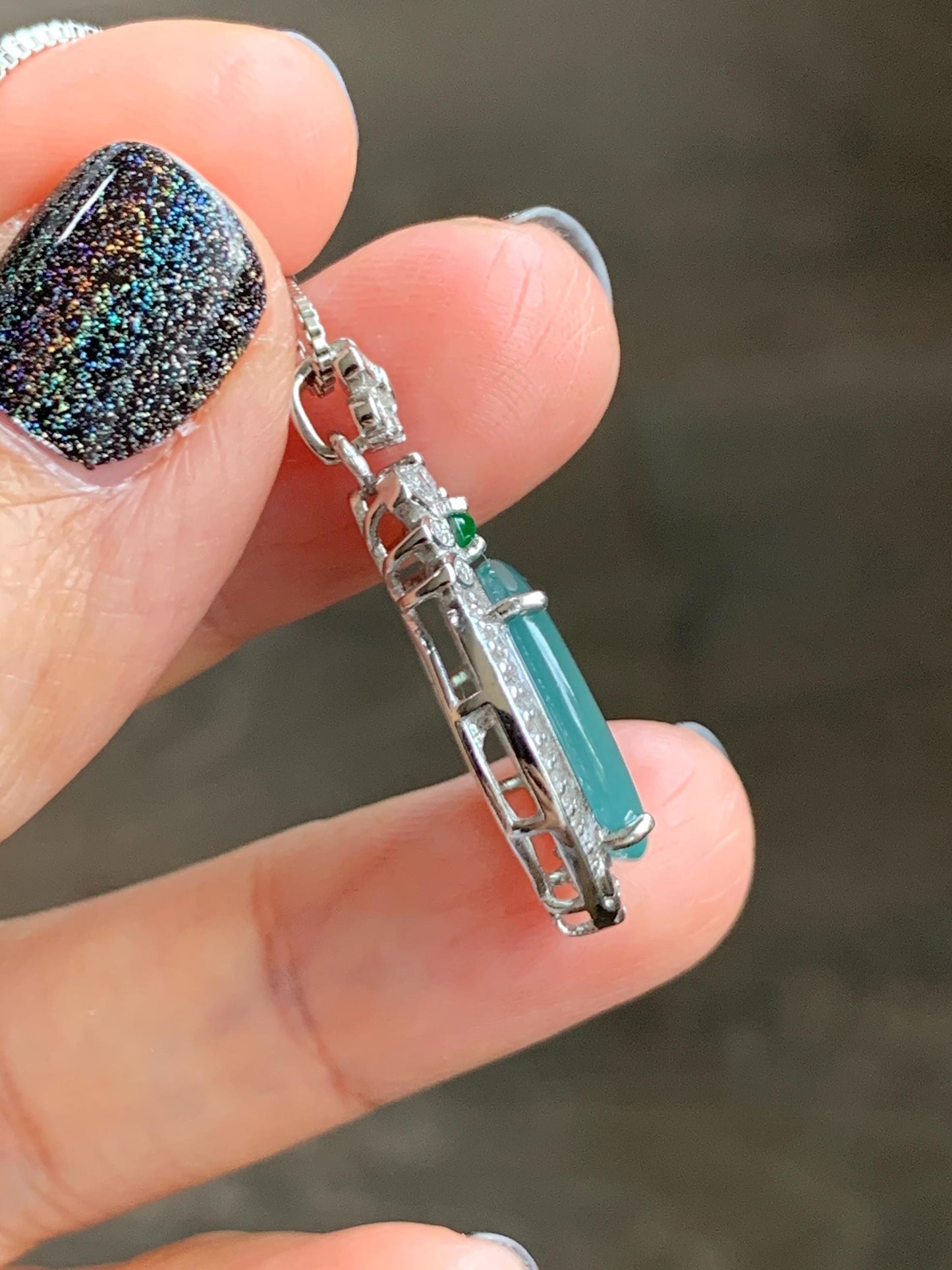 Natural Grade A Guatemalan Icy Translucent Pastel Teal Green Jade Jadeite Ping An Kou Donut Pendant Sterling Silver 天然冰危浅蓝绿翡翠平安扣吊坠 WQK204C