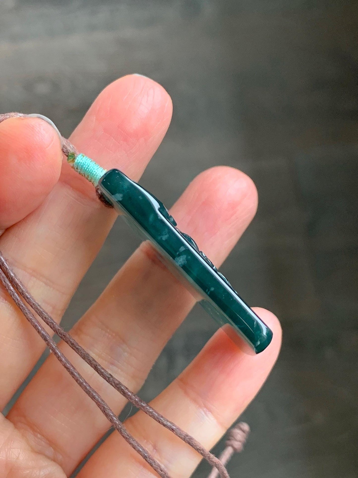 Natural Grade A Guatemalan Icy Translucent Dark Teal Blue Jade Jadeite Cherry Blossom Branch Pendant Rope Necklace 28” 天然冰危深蓝翡翠梅花枝吊坠 LWL248