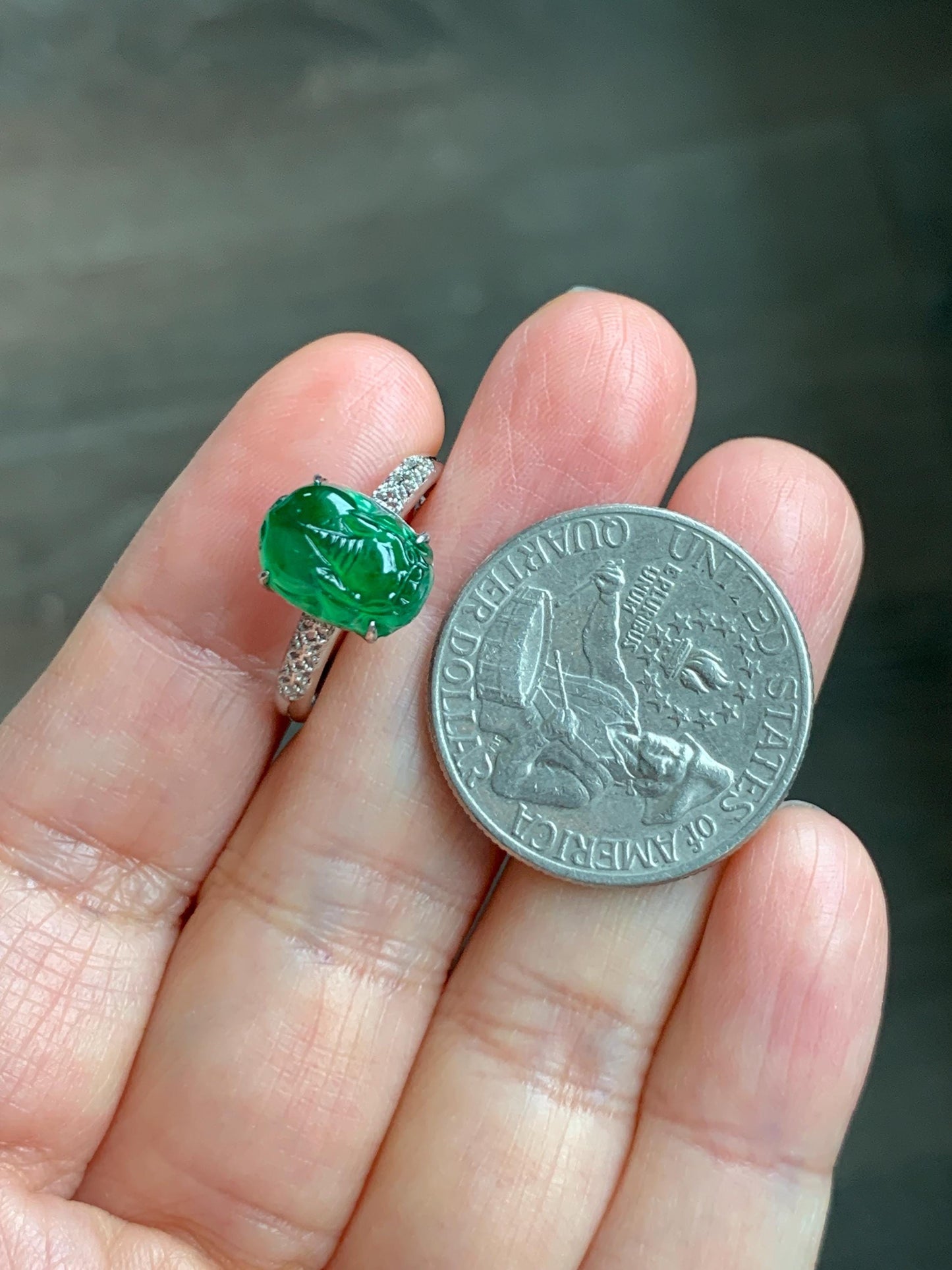 Natural Grade A Guatemalan Icy Translucent Vibrant Green Jade Jadeite Pixiu Ring Sterling Silver Size 7 Adjustable 天然冰危绿翡翠貔貅银镶戒指 WPX110