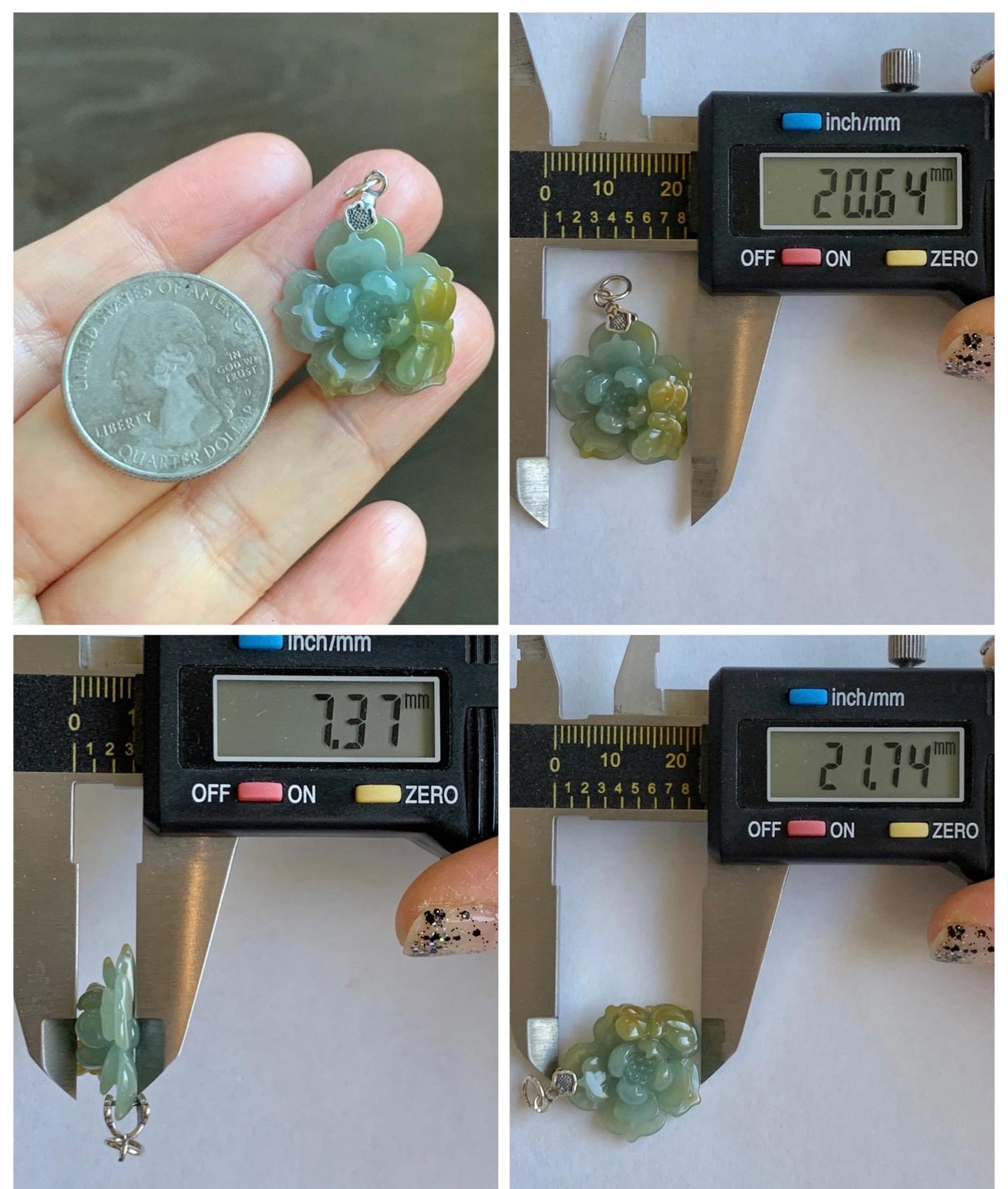 Natural Grade A Guatemalan Icy Translucent Pastel Dusty Blue Yellow Jade Jadeite Lotus Flower Pendant Sterling Silver 天然冰危蓝黄翡翠莲花吊坠 WSS118
