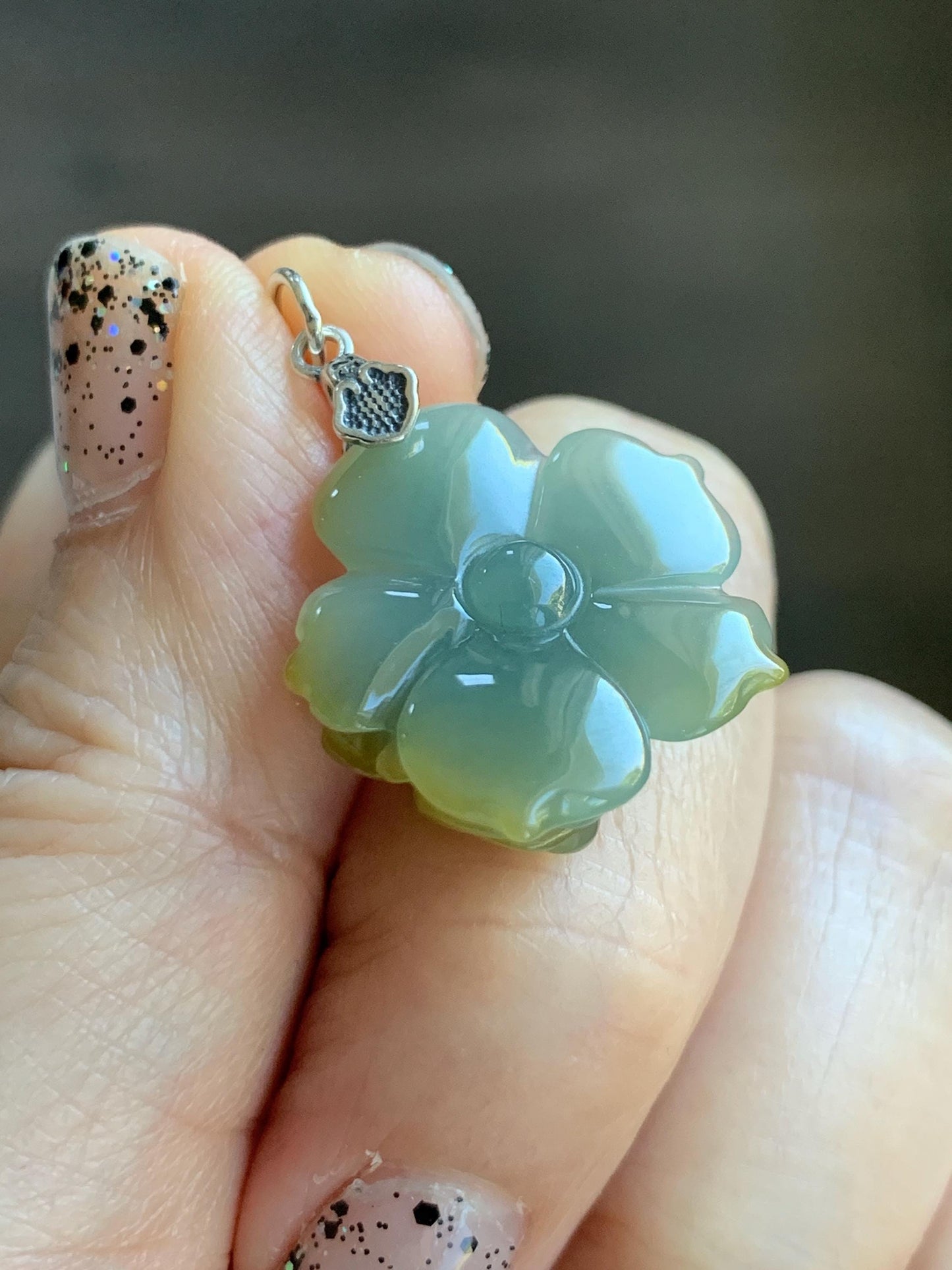 Natural Grade A Guatemalan Icy Translucent Pastel Dusty Blue Yellow Jade Jadeite Lotus Flower Pendant Sterling Silver 天然冰危蓝黄翡翠莲花吊坠 WSS118