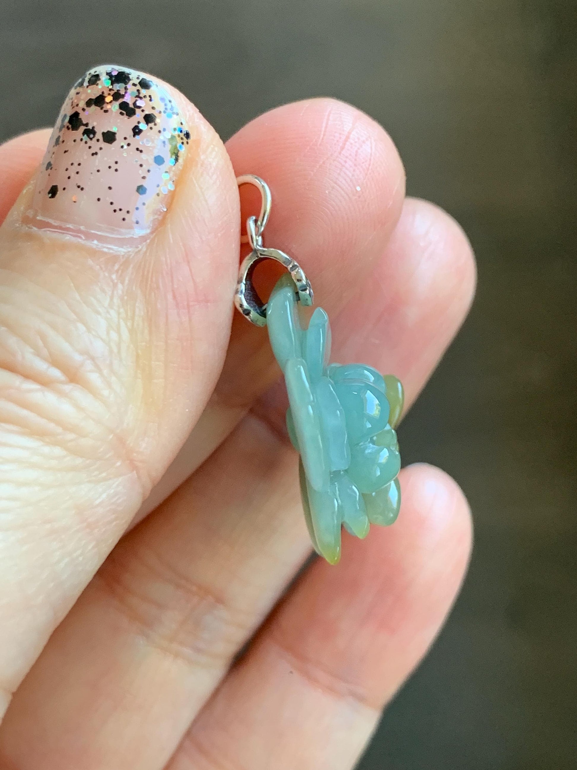 Natural Grade A Guatemalan Icy Translucent Pastel Dusty Blue Yellow Jade Jadeite Lotus Flower Pendant Sterling Silver 天然冰危蓝黄翡翠莲花吊坠 WSS118