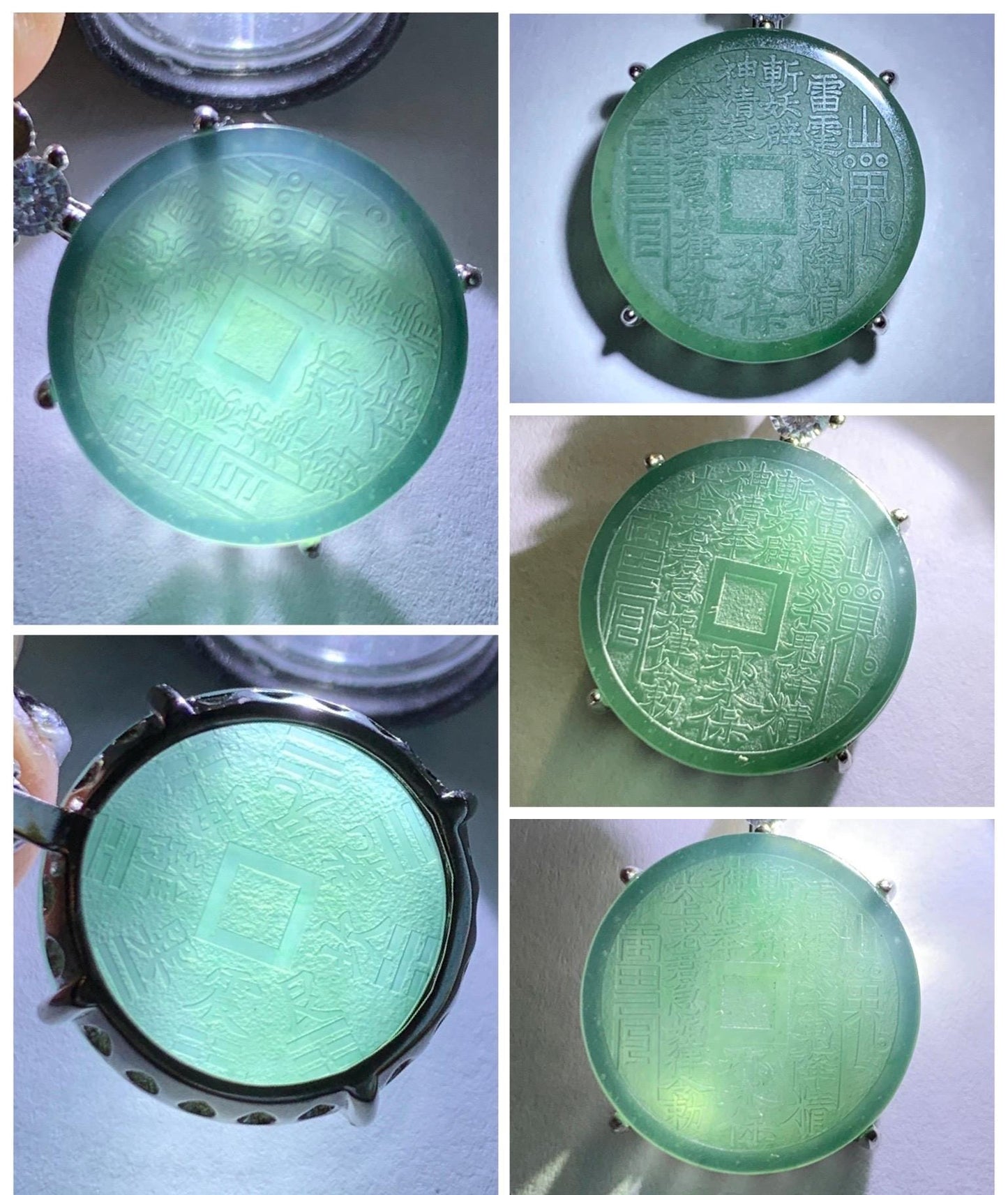 Natural Guatemalan Icy Translucent Dark Blue Jade Jadeite Mountain Ghost Eight Trigrams Coin Pendant Sterling Silver 天然冰危深蓝绿翡翠精工山鬼币吊坠 YSG107