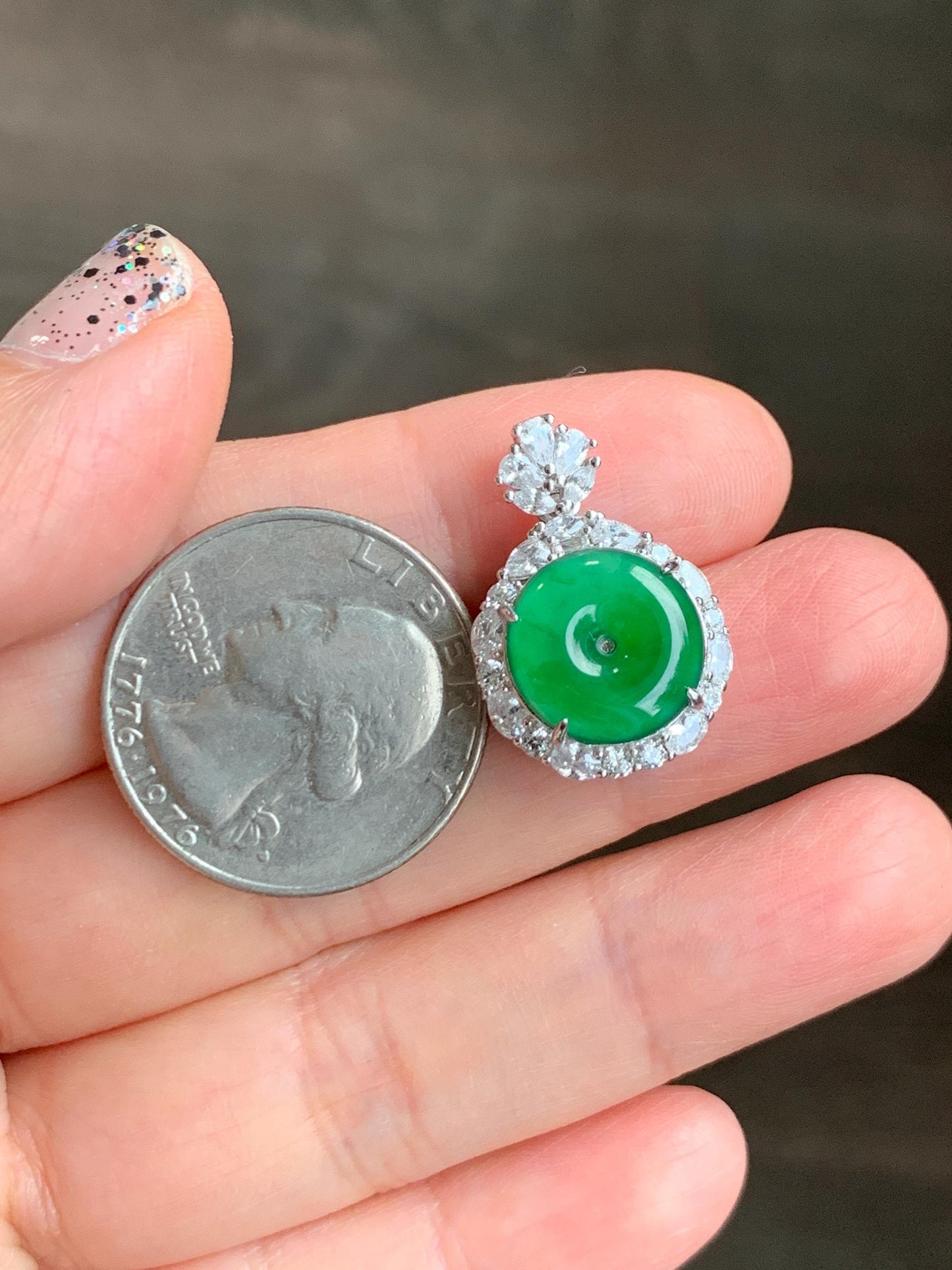 Certified Natural Grade A Guatemalan Icy Translucent Vibrant Green Jade Jadeite Ping An Kou Donut Pendant Sterling Silver 天然冰危绿翡翠平安扣吊坠 095