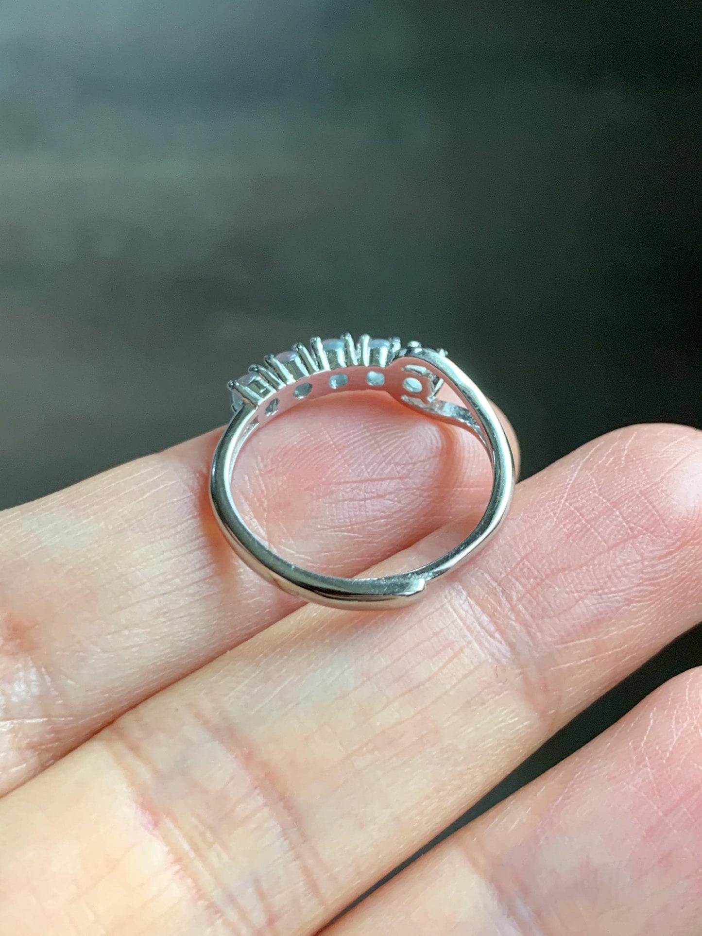 Natural Grade A Guatemalan Icy Highly Translucent Pale Blue Jade Jadeite 5-Stone Band Ring Sterling Silver Size Adjustable 天然冰危淡蓝翡翠排戒QWLP88