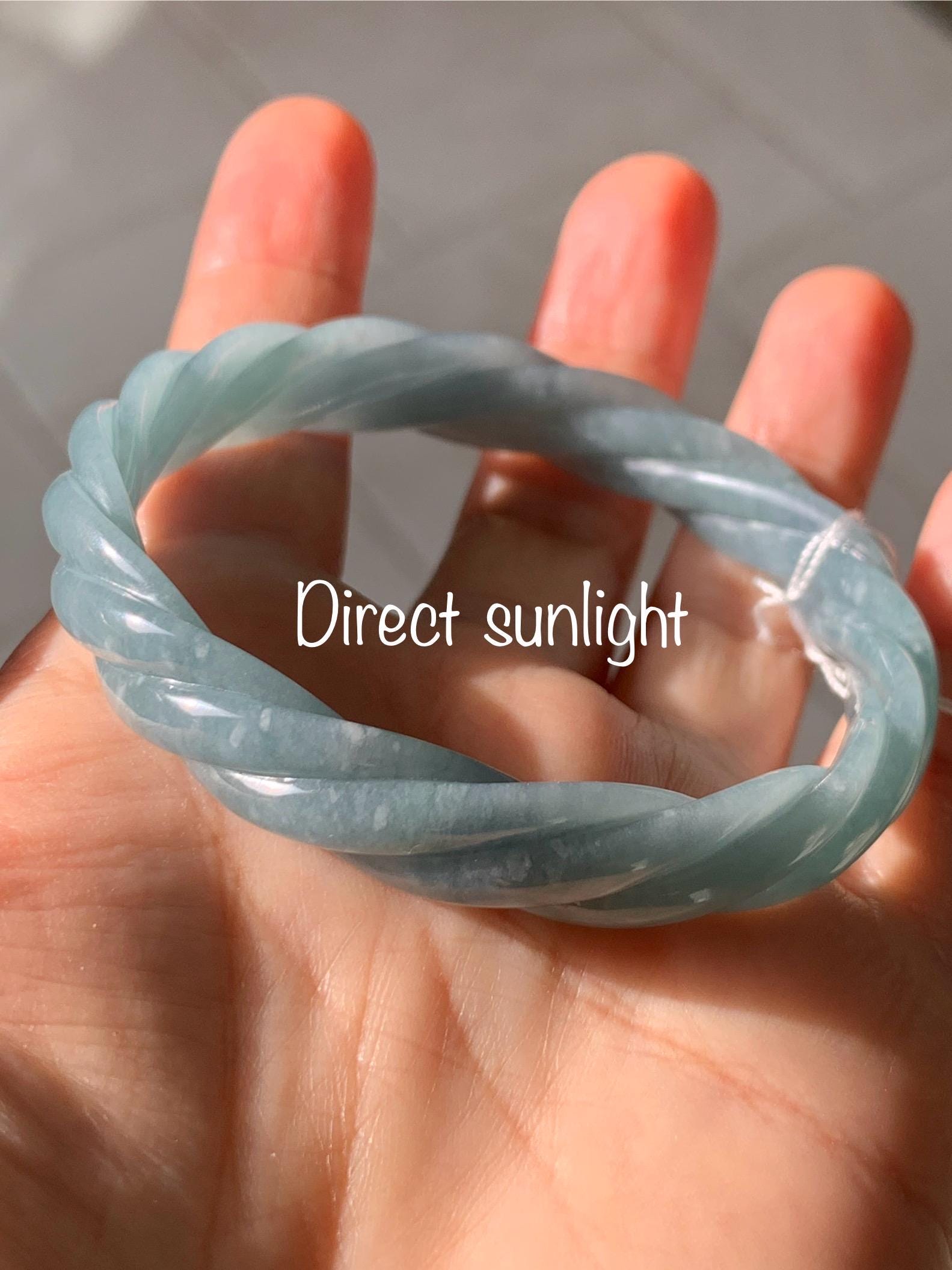 Certified Natural Grade A Guatemalan Icy Translucent Dark Dusty Blue Jade Jadeite Carved Braid Bangle 55.3mm 6.8” 27g 天然冰危暗蓝翡翠麻花手镯 081