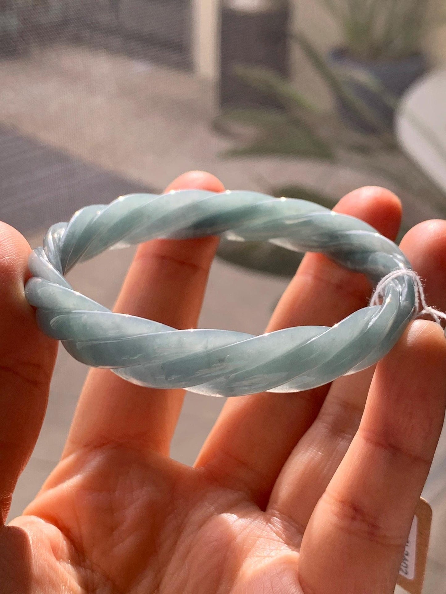 Certified Natural Grade A Guatemalan Icy Translucent Dark Dusty Blue Jade Jadeite Carved Braid Bangle 55.3mm 6.8” 27g 天然冰危暗蓝翡翠麻花手镯 081