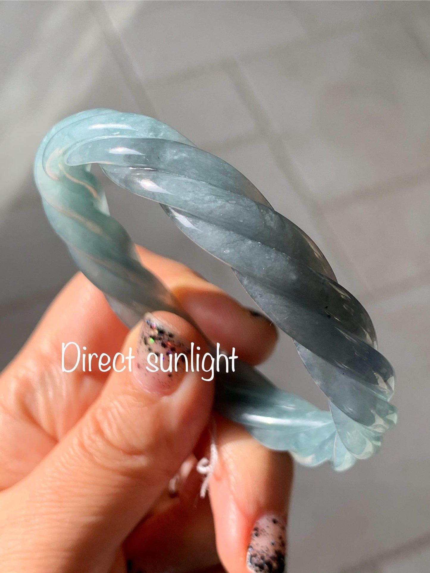 Certified Natural Grade A Guatemalan Icy Translucent Dusty Blue Wuji Jade Jadeite Carved Braid Bangle 57.8mm 7.14” 31g 天然冰危暗蓝乌鸡翡翠麻花手镯 076