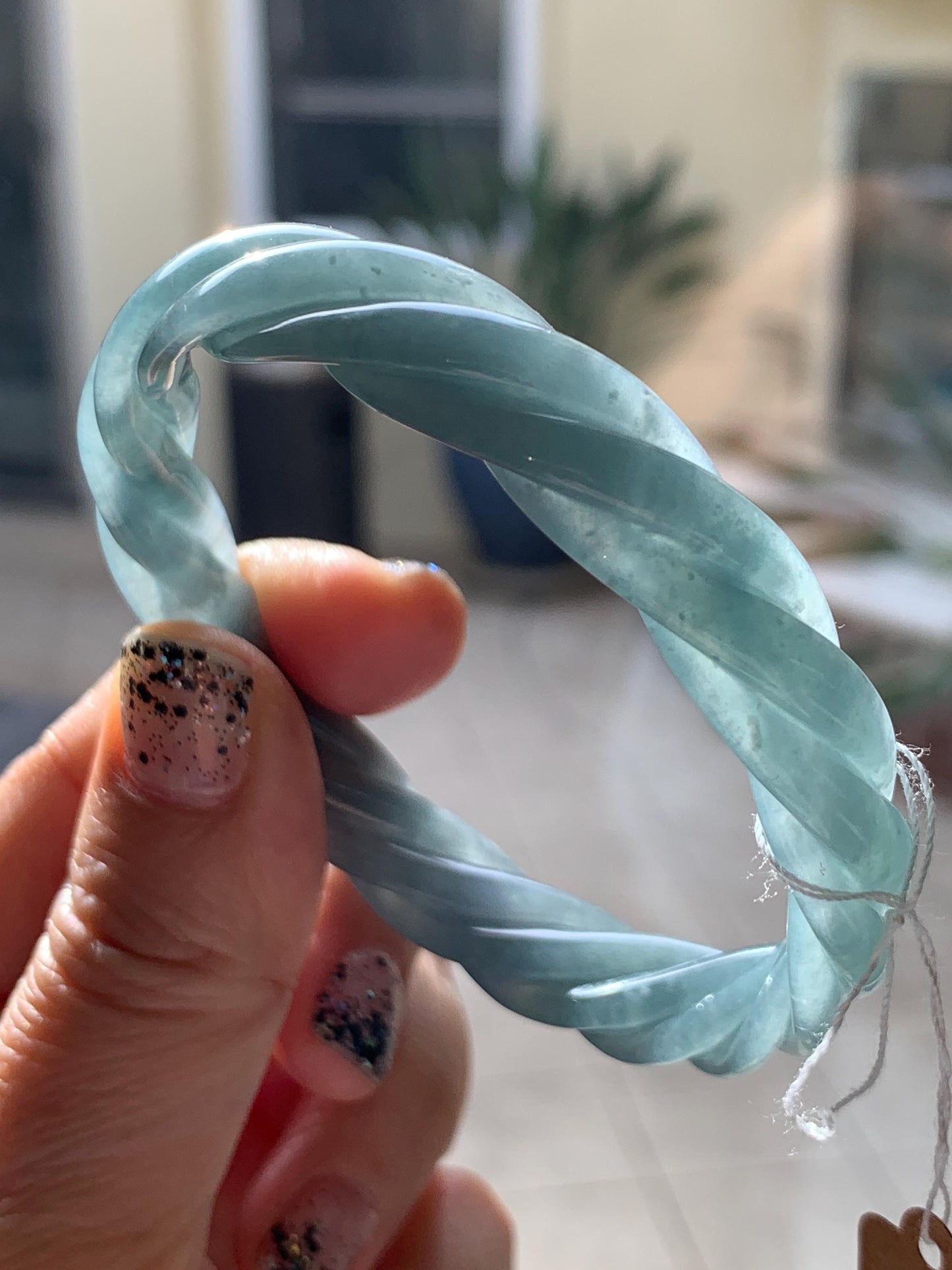 Certified Natural Grade A Guatemalan Icy Translucent Dusty Blue Wuji Jade Jadeite Carved Braid Bangle 57.8mm 7.14” 31g 天然冰危暗蓝乌鸡翡翠麻花手镯 076