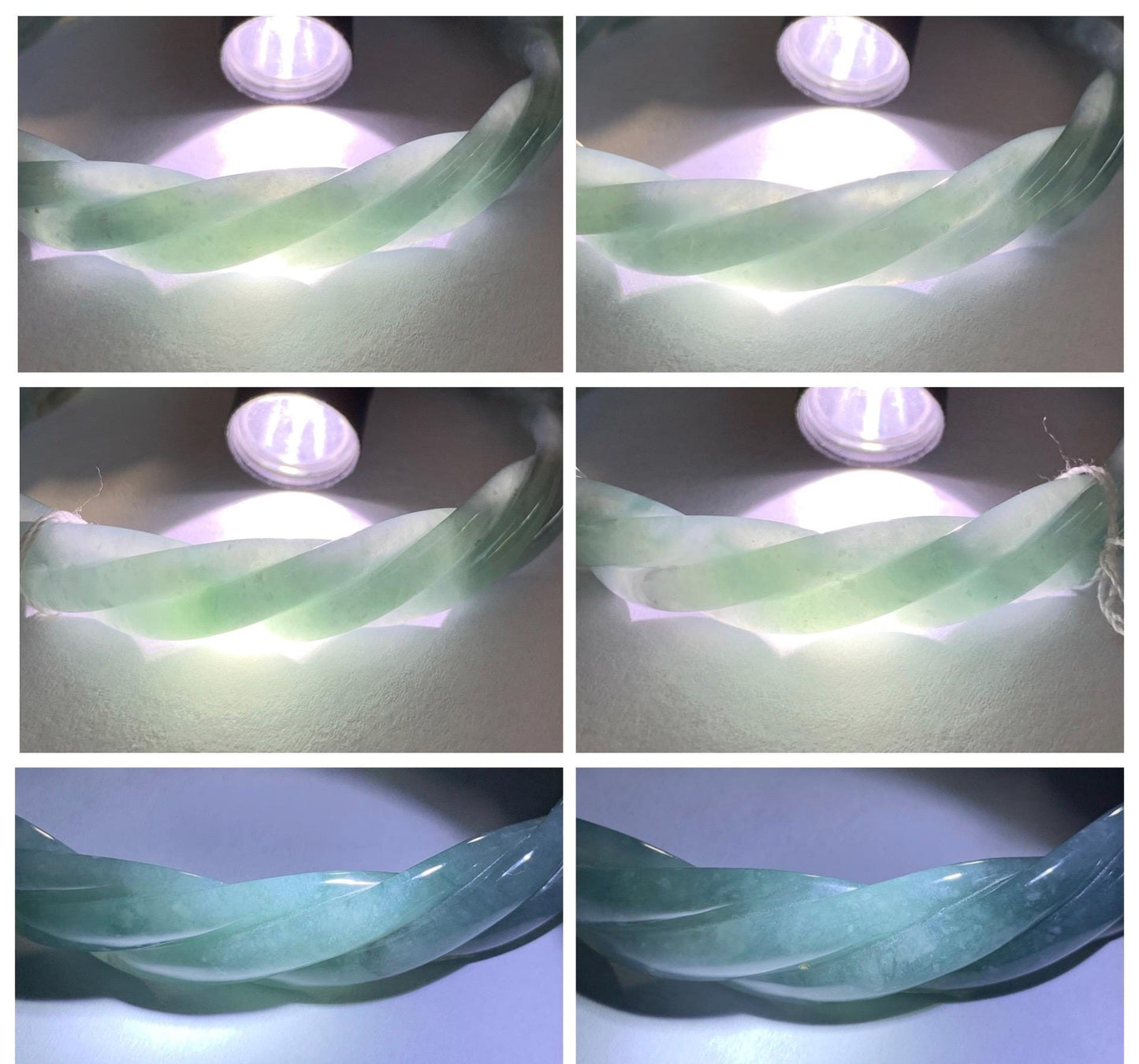 Certified Natural Grade A Guatemalan Icy Translucent Dusty Blue Wuji Jade Jadeite Carved Braid Bangle 60mm 7.4” 31g 天然冰危暗蓝乌鸡翡翠麻花手镯 085