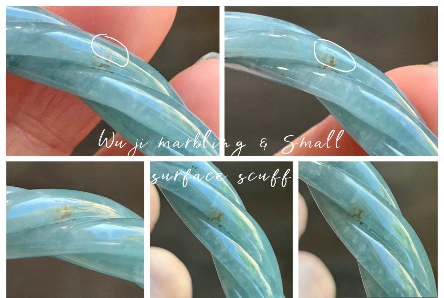 Certified Natural Grade A Guatemalan Icy Translucent Dusty Blue Wuji Jade Jadeite Carved Braid Bangle 61.6mm 7.6” 38g 天然冰危暗蓝乌鸡翡翠麻花手镯 086
