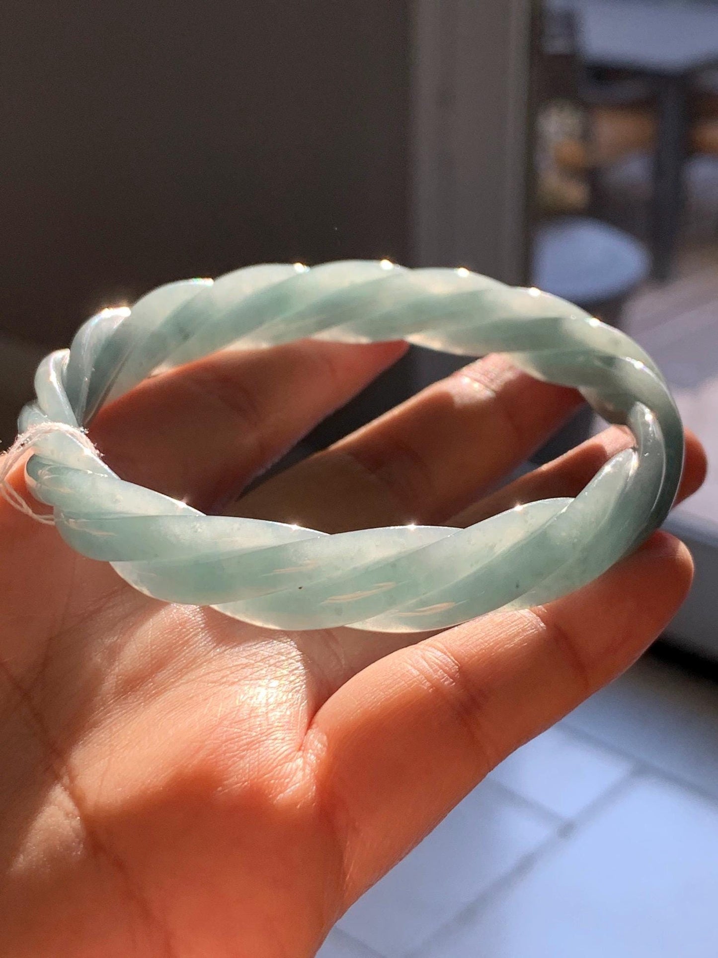 Certified Natural Grade A Guatemalan Icy Translucent Dark Dusty Blue Jade Jadeite Carved Braid Bangle 62.8mm 7.76” 36g 天然冰危暗蓝翡翠麻花手镯 087