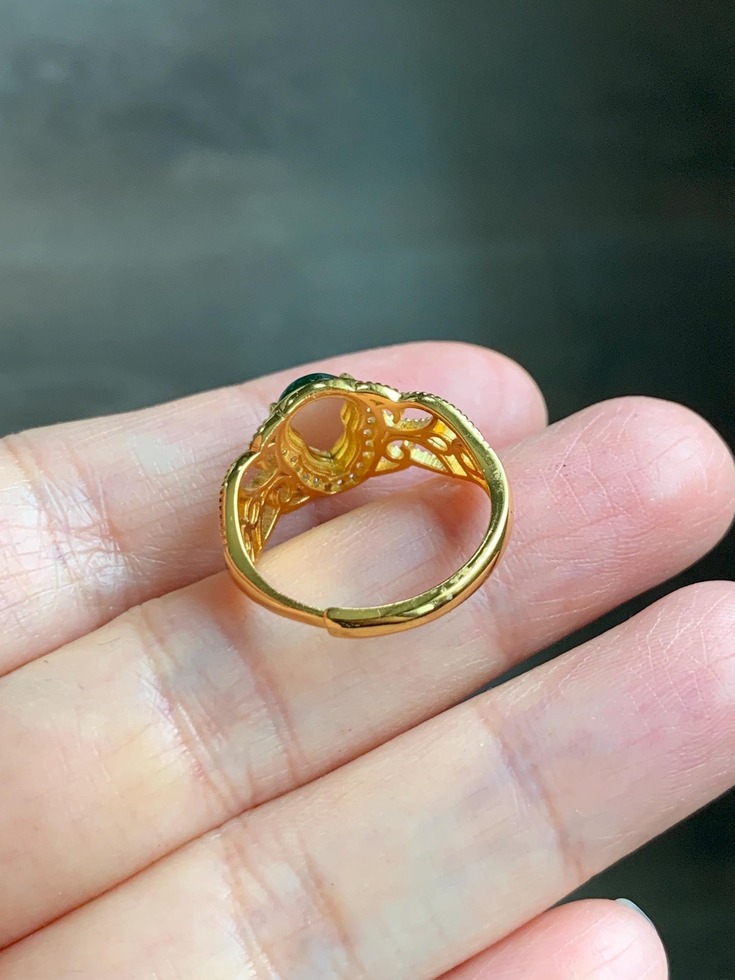 Natural Grade A Guatemalan Icy Translucent Vibrant Green Jade Jadeite Hulu Gourd Ring Sterling Silver Yellow Gold size 7 天然冰危绿翡翠葫芦银镶戒指WHL132