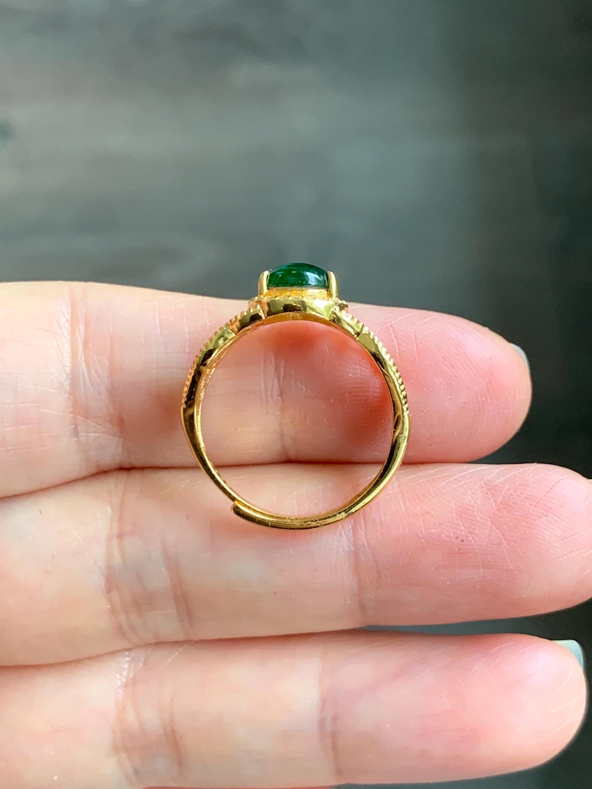 Natural Grade A Guatemalan Icy Translucent Vibrant Green Jade Jadeite Hulu Gourd Ring Sterling Silver Yellow Gold size 7 天然冰危绿翡翠葫芦银镶戒指WHL132